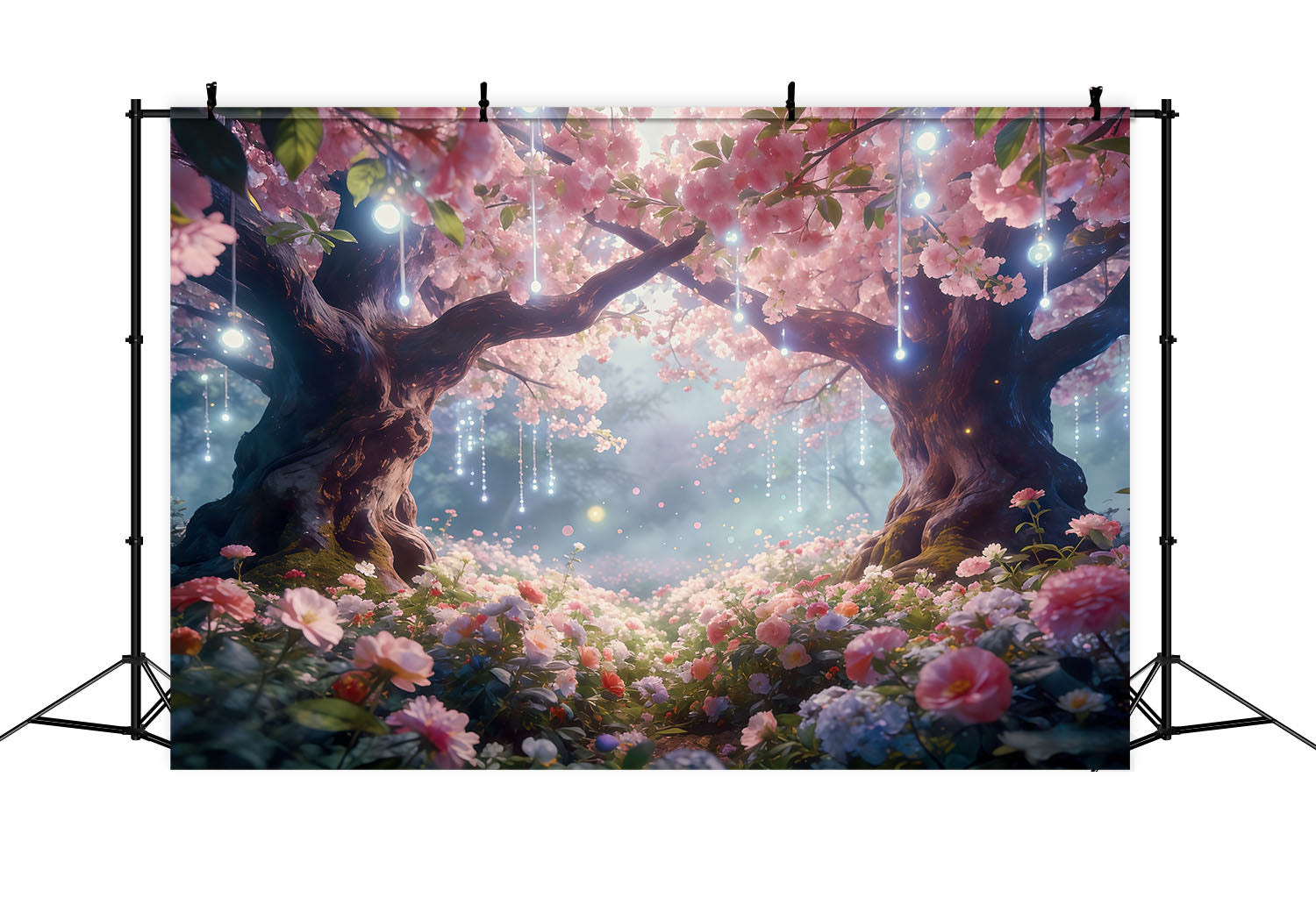 Fond Studio Forêt au Crépuscule Canopée Lumière Fleurs Blush CSH61-206