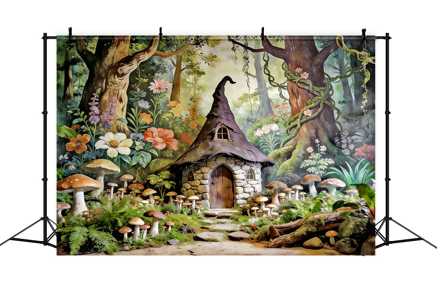 Toile de Fond Forêt de Conte de Fées Refuge Cottage Champignons Conte De Fées CSH61-210