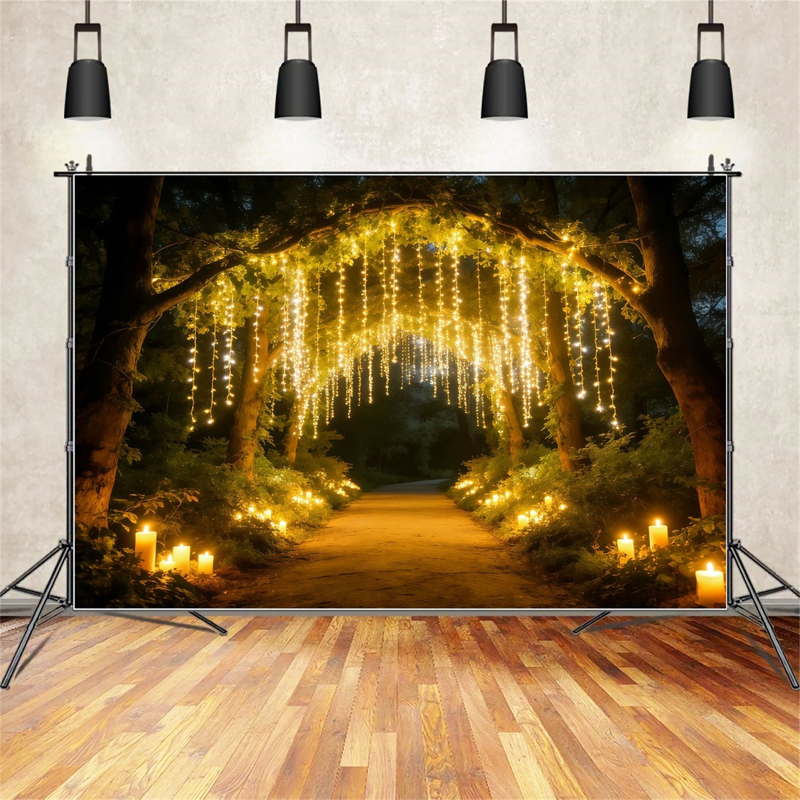 Toile de Fond Forêt Nocturne Rideau Lumière Dorée Sentier Forêt CSH61-217