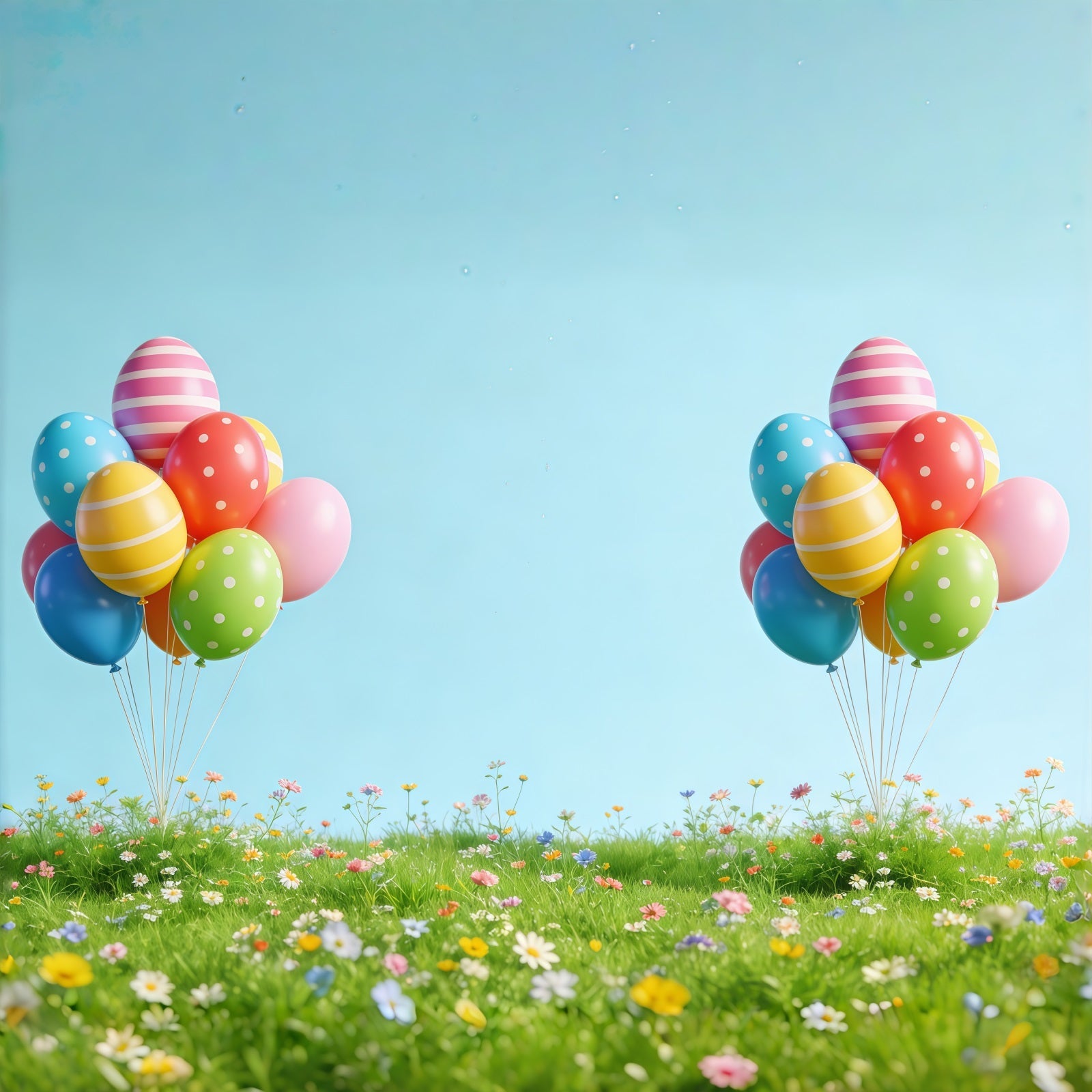 Fond de Pâques Prairie Ballons Printaniers Fleurs Sauvages CSH61-52