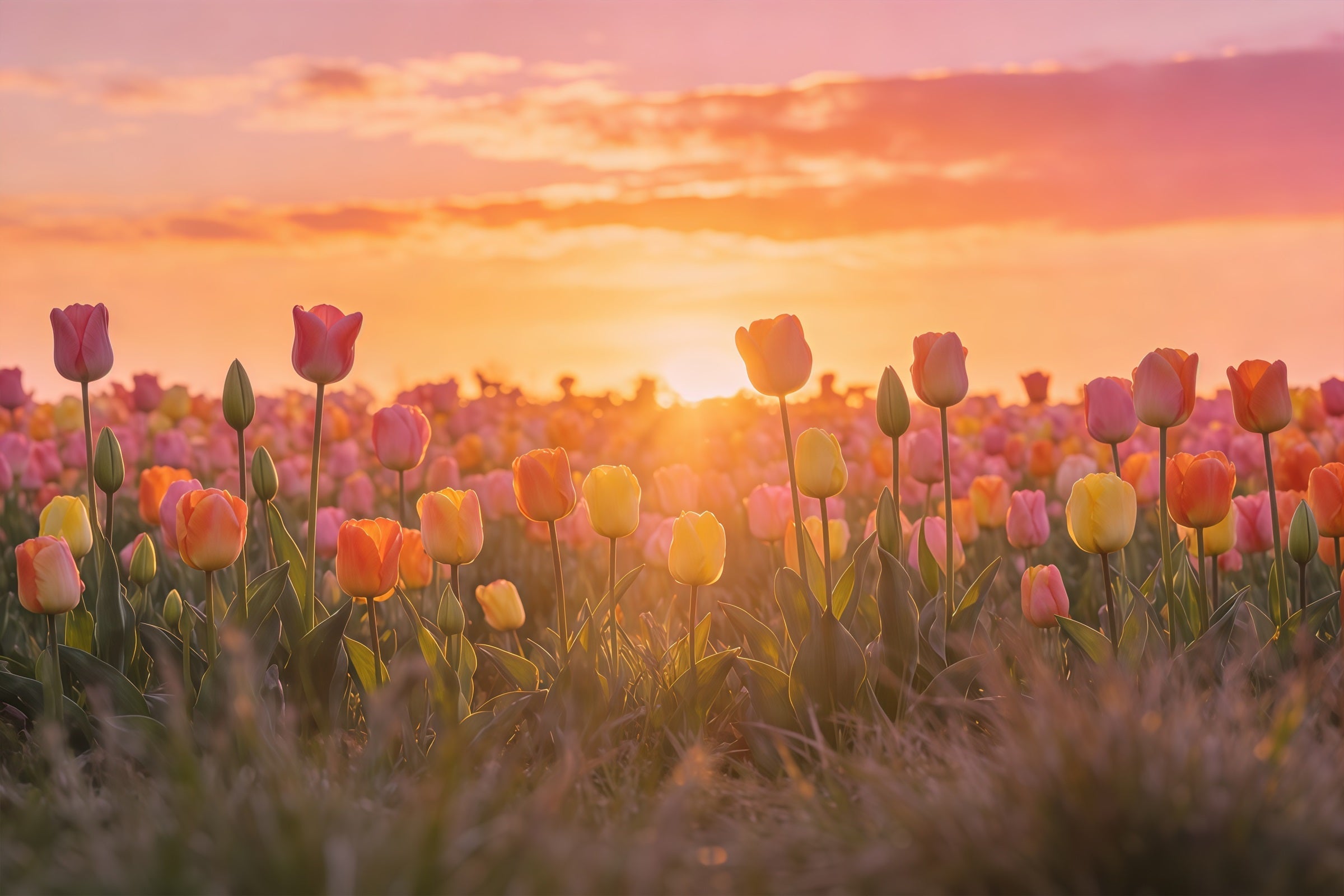 Fond de Pâques Prairie Florale Coucher De Soleil CSH61-64