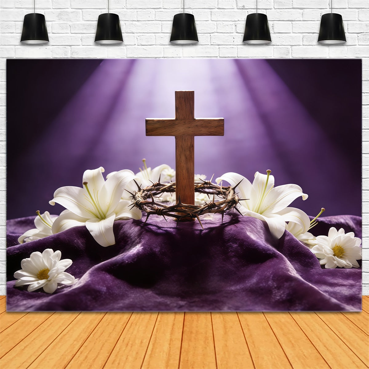 Toile de fond de Pâques Croix Couronne D’Épines Lumière Pourpre CSH61-75