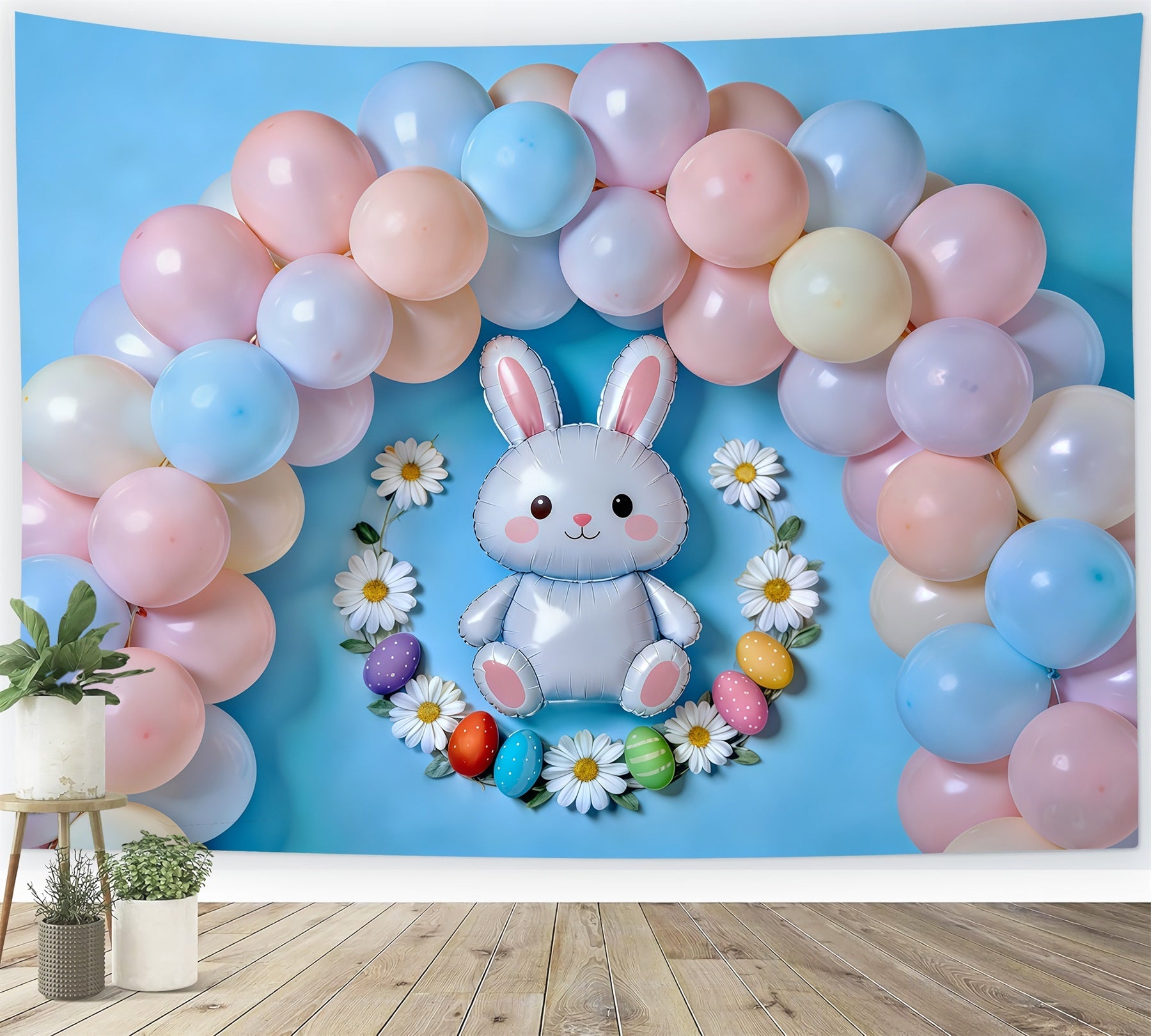 Toile de fond Pâques Arche Ballons Lapin Œufs CSH61-82