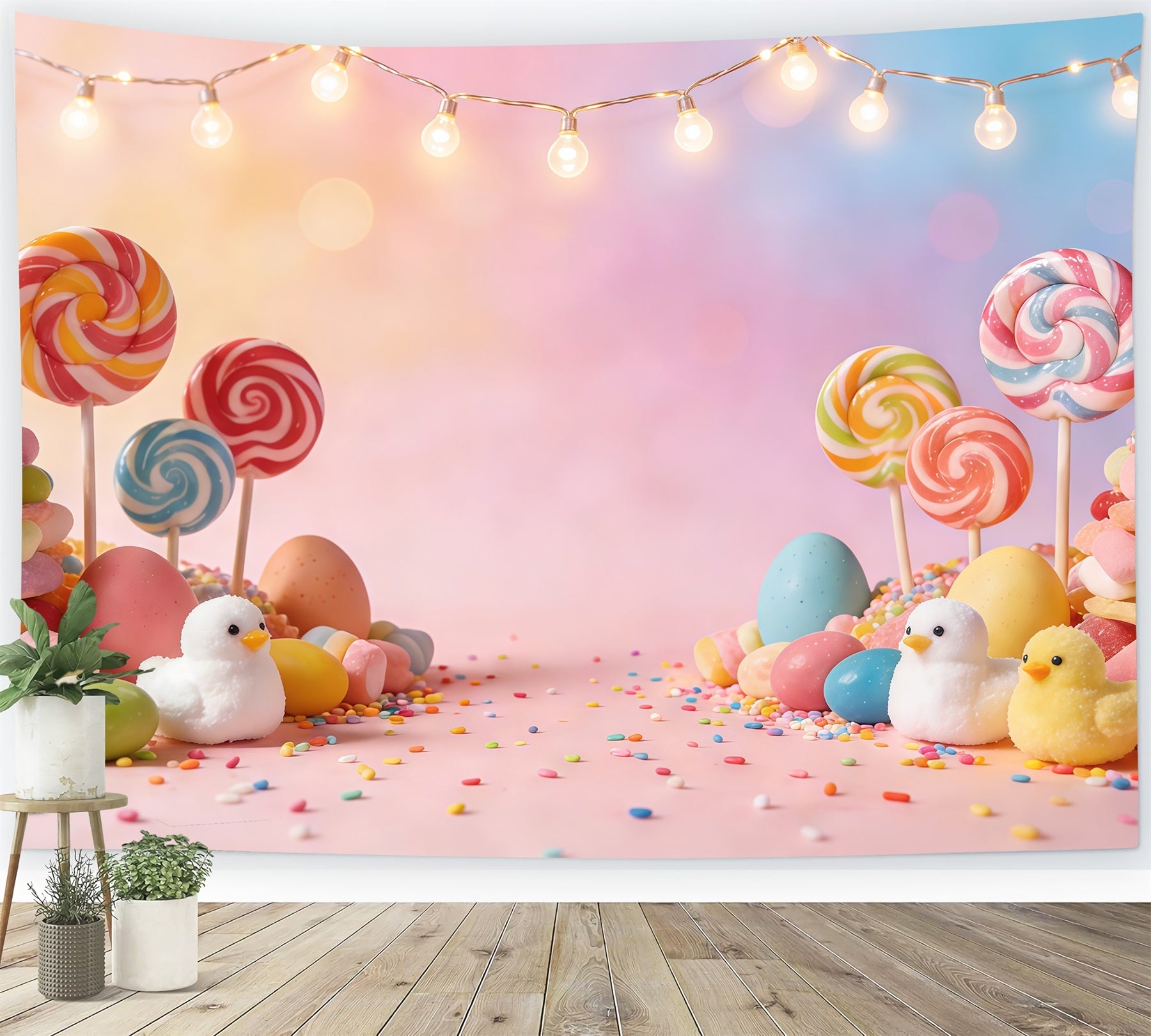 Toile de fond Pâques Bonbons Pastel Sucettes Œufs CSH61-86
