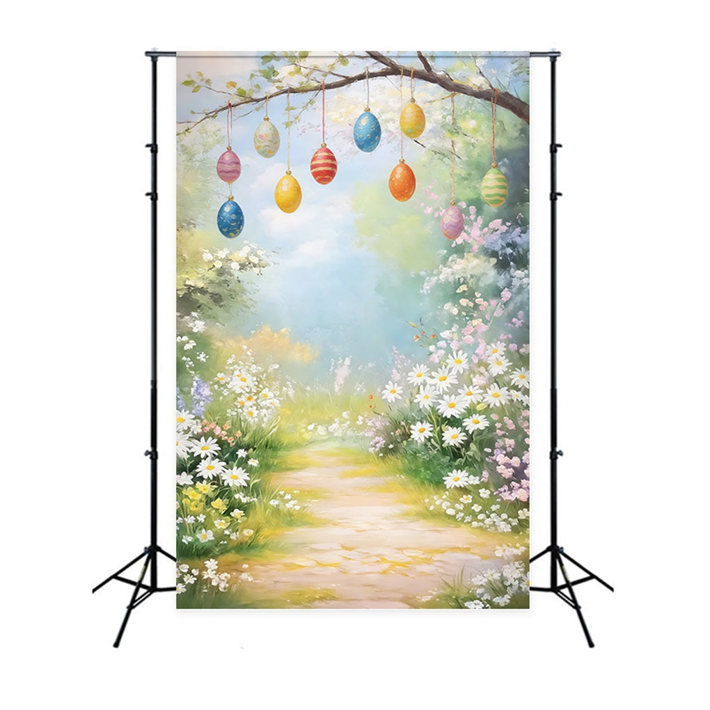 Toile de fond Pâques Prairie Fleurs Blanches Marguerites Œuf CSH61-94