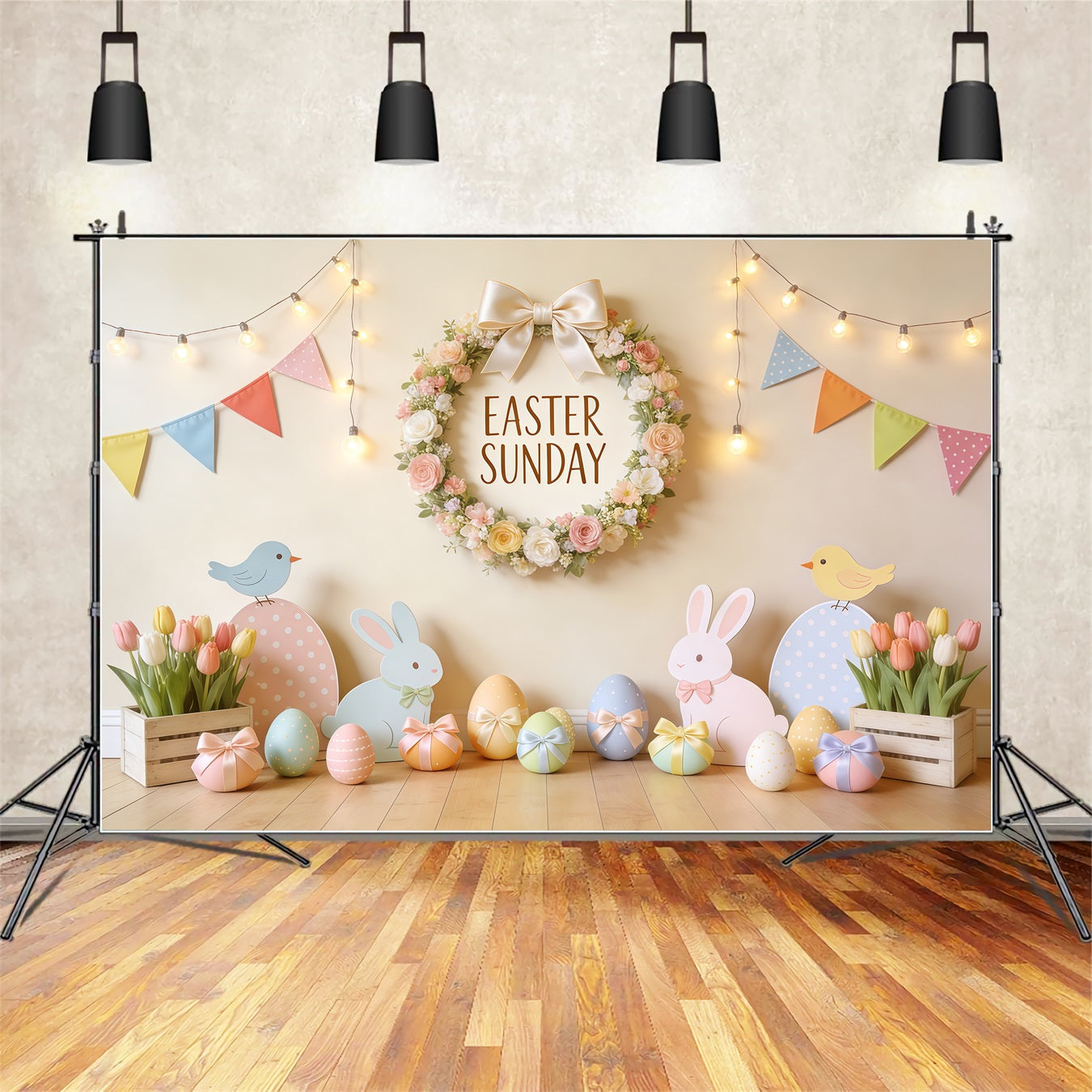 Toile de fond Pâques Couronne Florale Lapin Tulipee CSH62-100