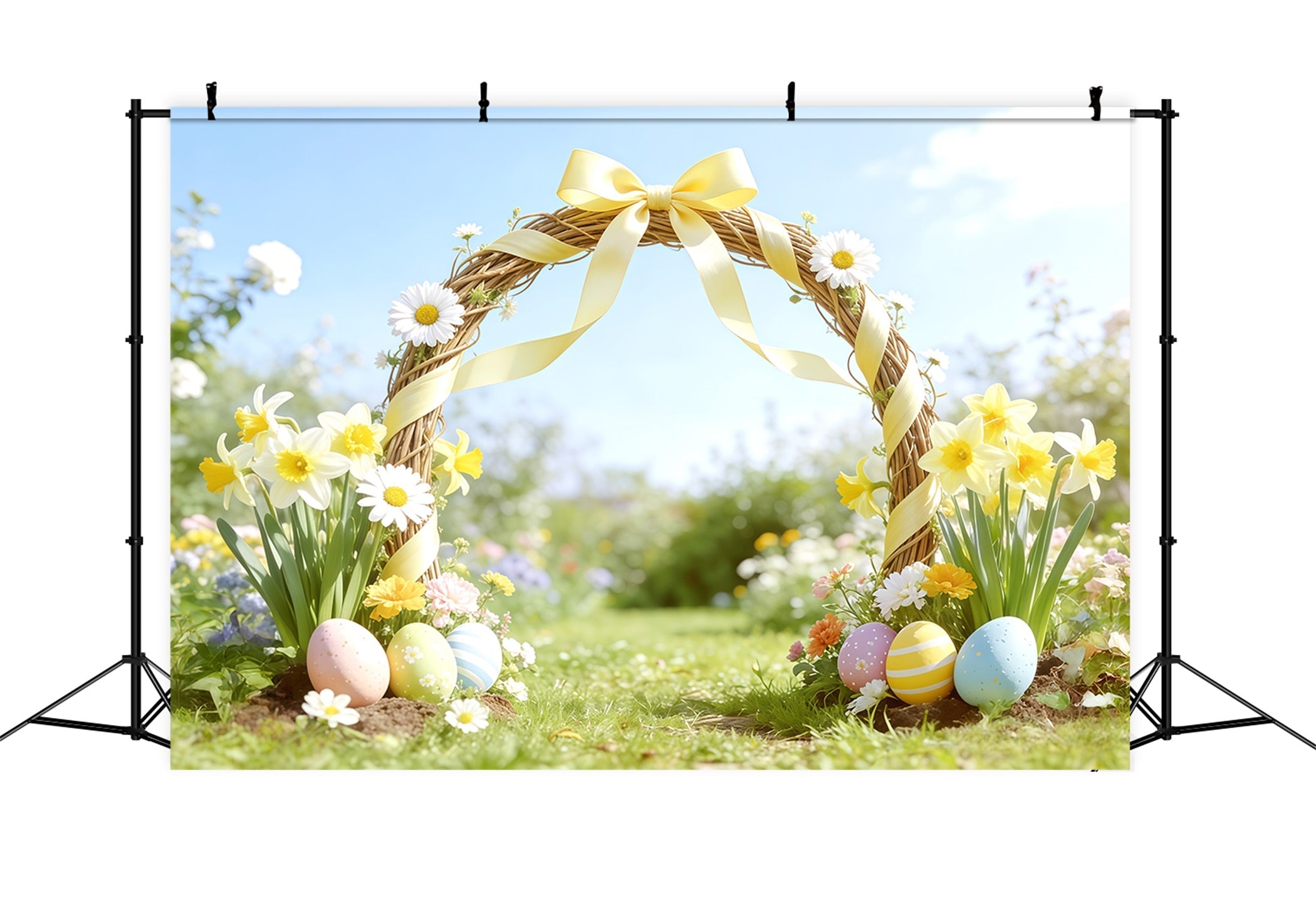 Fond Photo Pâques Arche Jonquilles Nœud Jaune CSH62-101