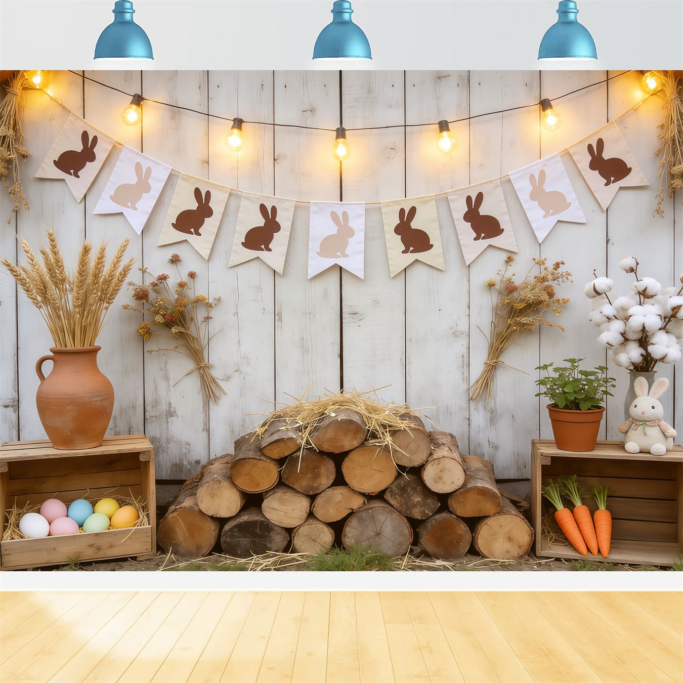 Toile de fond Photo Pâques Bannière Rustique Lapin Œufs CSH62-102