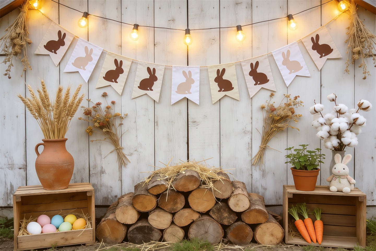 Toile de fond Photo Pâques Bannière Rustique Lapin Œufs CSH62-102