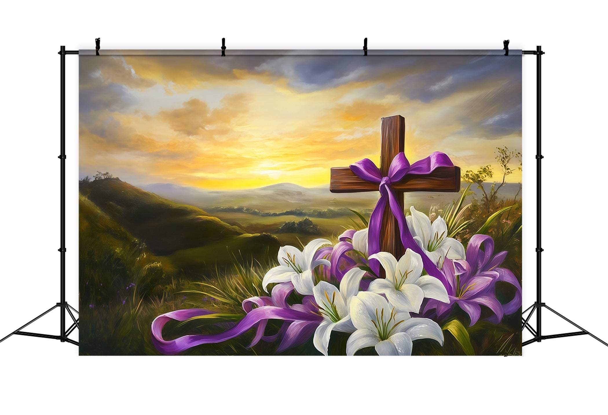 Fond Studio Pâques Coucher Soleil Montagne Religieux CSH62-103