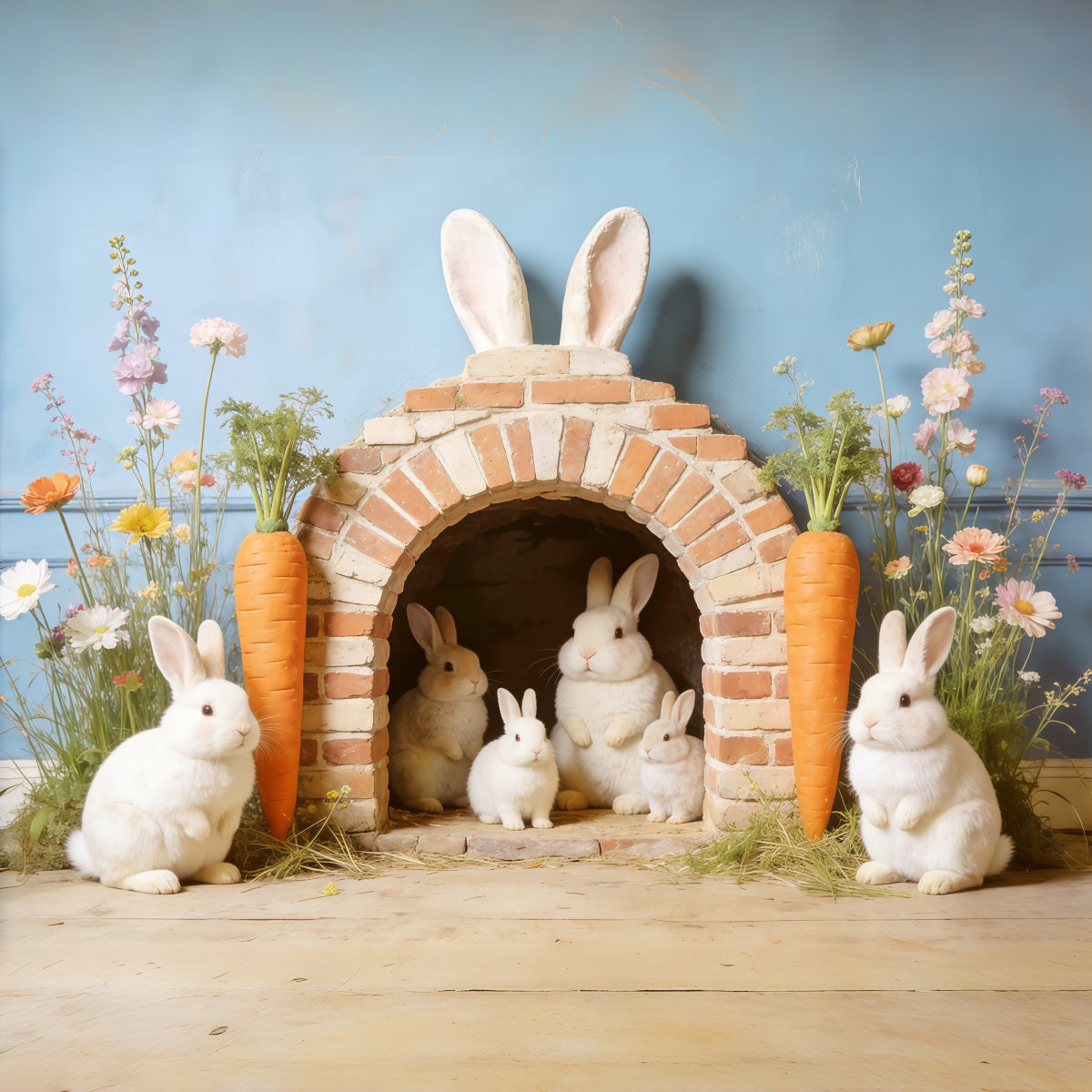 Toile de fond Pâques Maison Famille Lapin Carotte CSH62-108