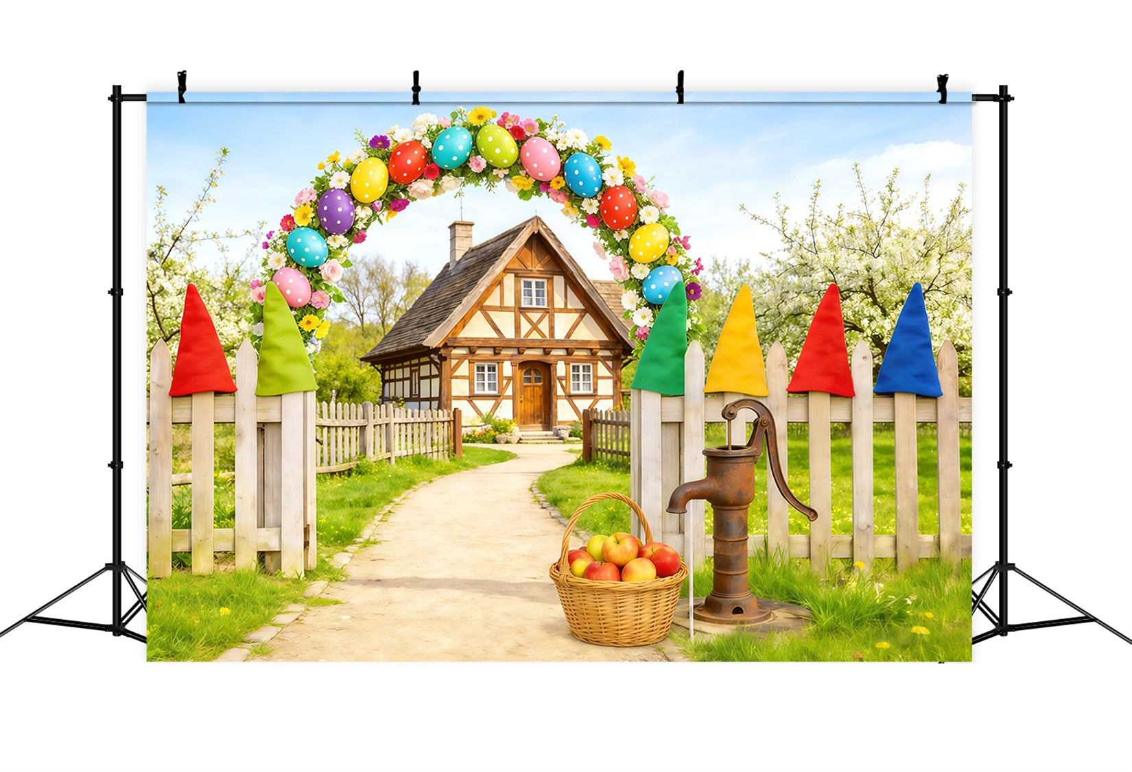Toile de fond Photo Pâques Arche Œufs Gnome Cottage CSH62-110