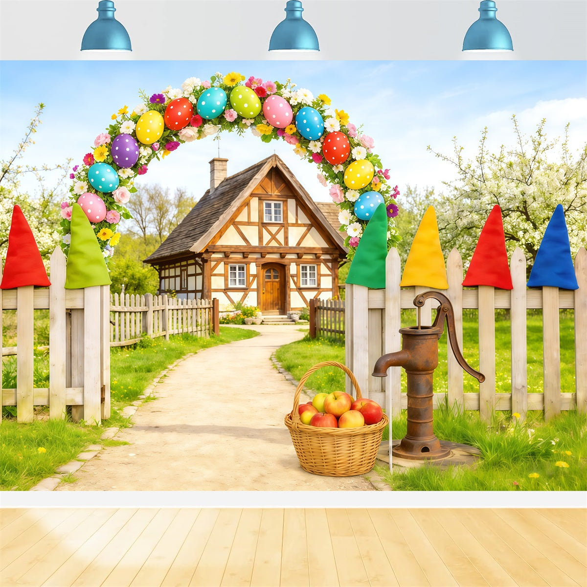 Toile de fond Photo Pâques Arche Œufs Gnome Cottage CSH62-110