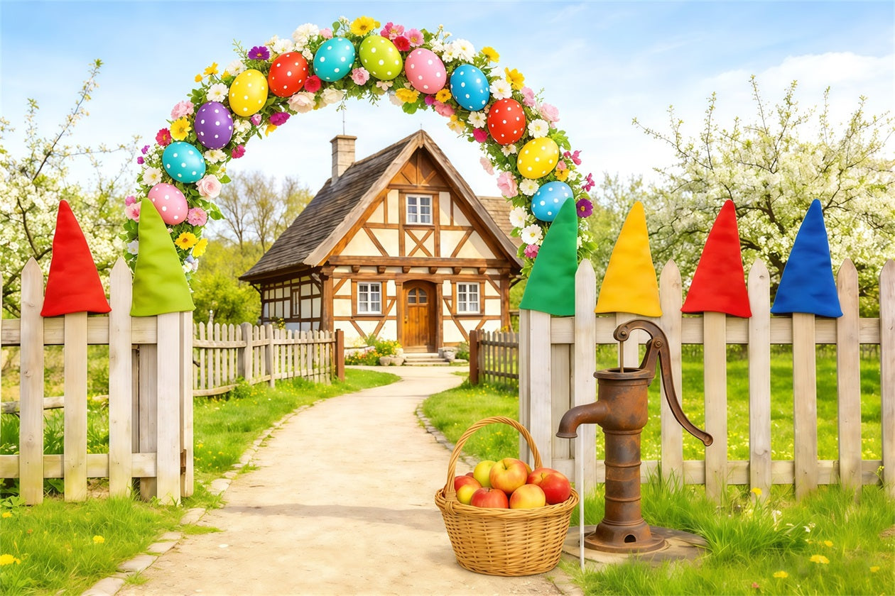 Toile de fond Photo Pâques Arche Œufs Gnome Cottage CSH62-110