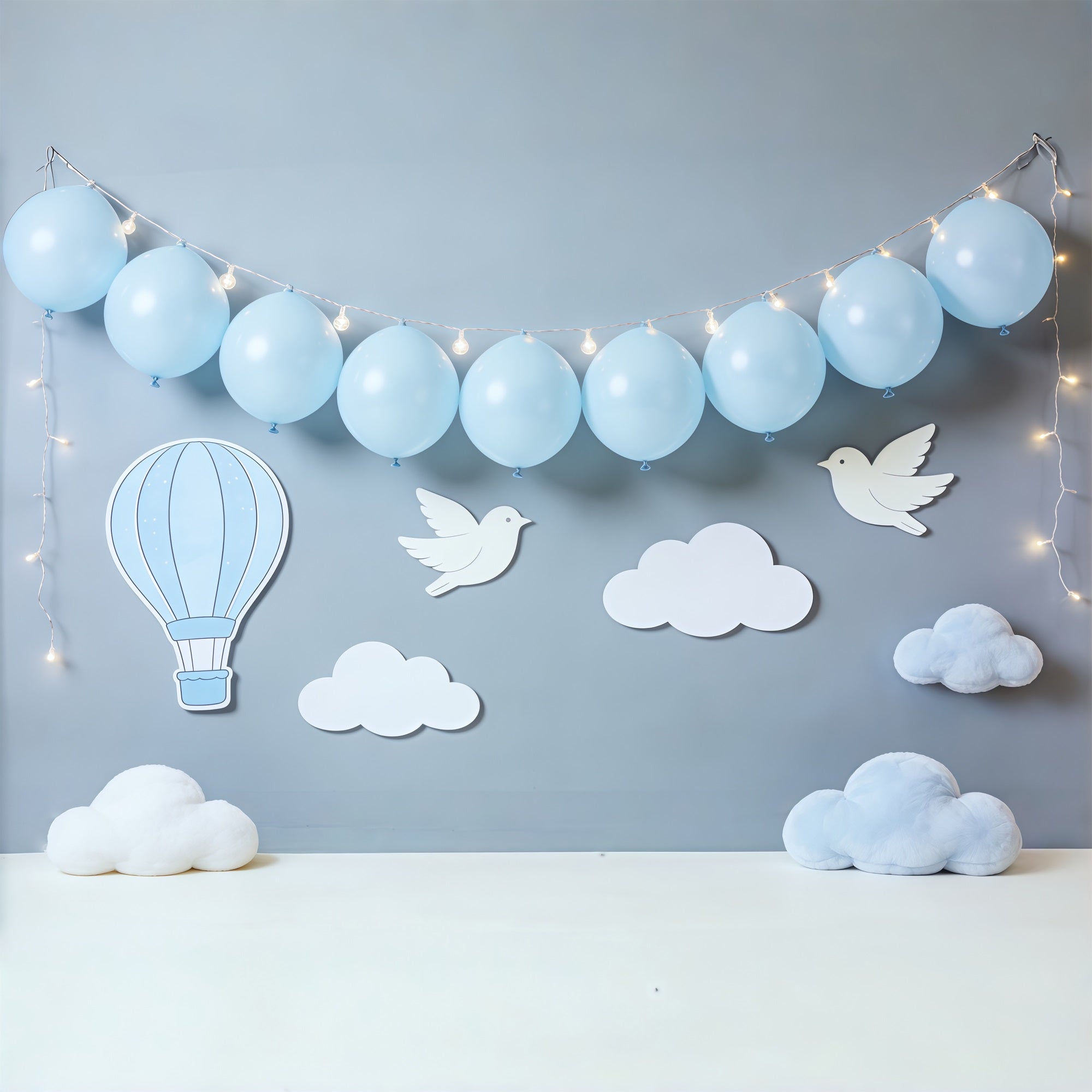 Toile de fond Nuages Ballons Bleus Oiseau Nuages CSH62-111