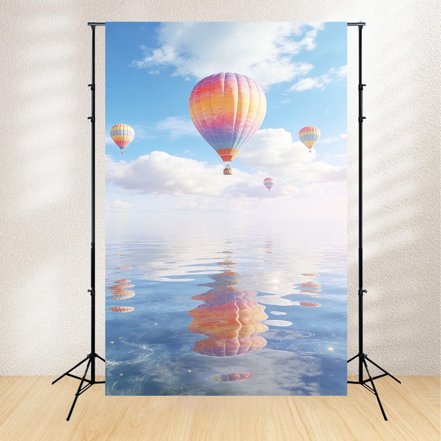 Toile de fond Nuages Ballons Pastel Reflet Eau CSH62-112