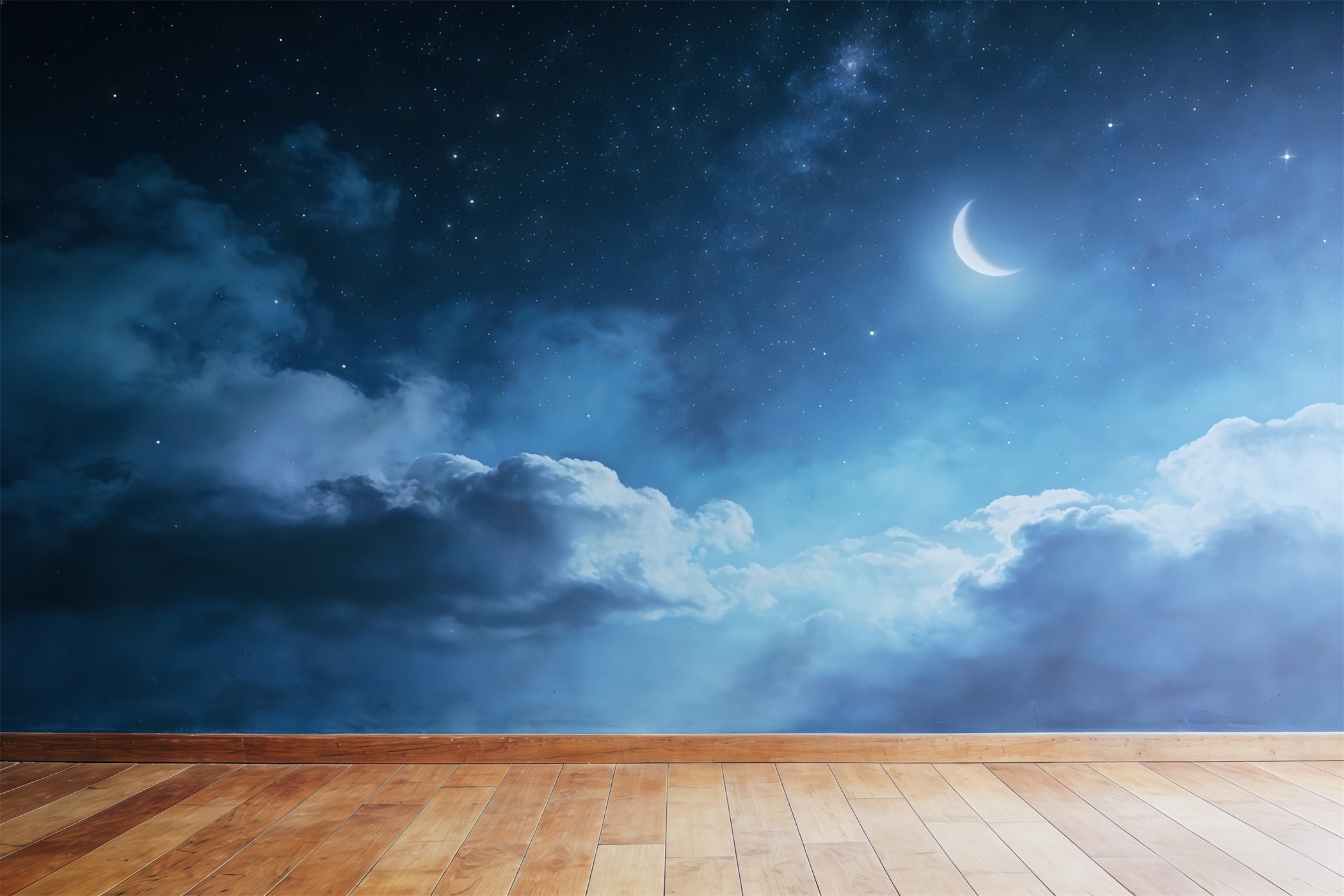 Toile de fond Nuages Lune Croissant Étoile Sol CSH62-114