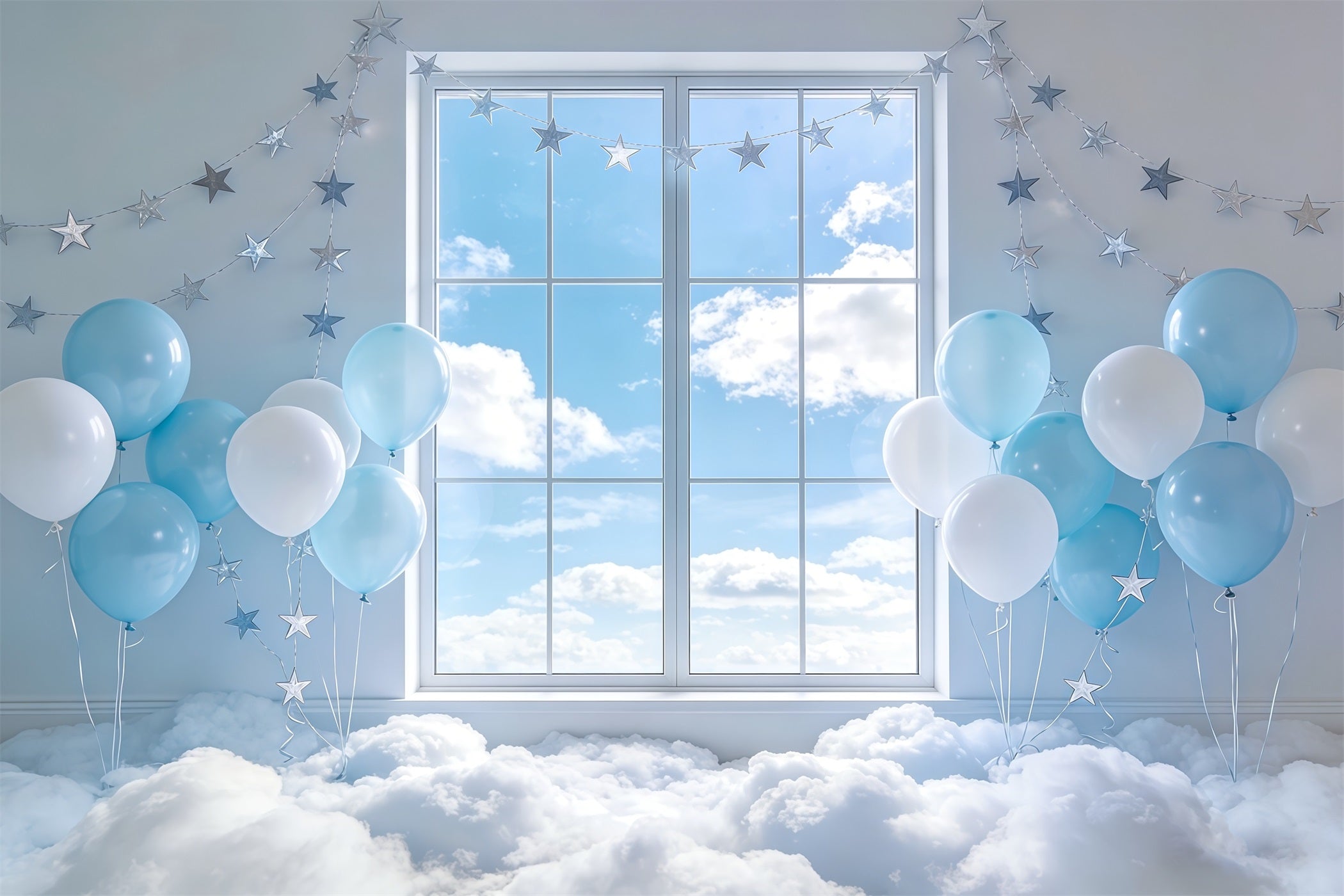 Toile de fond Nuages Ballon Étoile Fenêtre Ciel CSH62-115