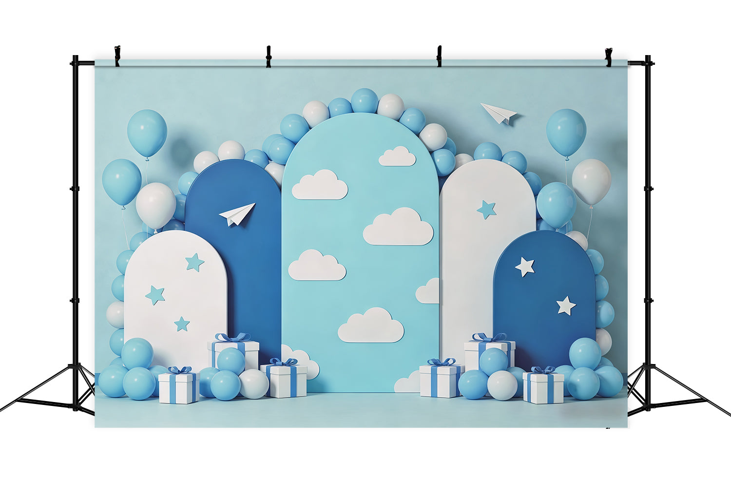 Fond Photo Nuages Arche Ballons Bleus Avions Papier CSH62-119