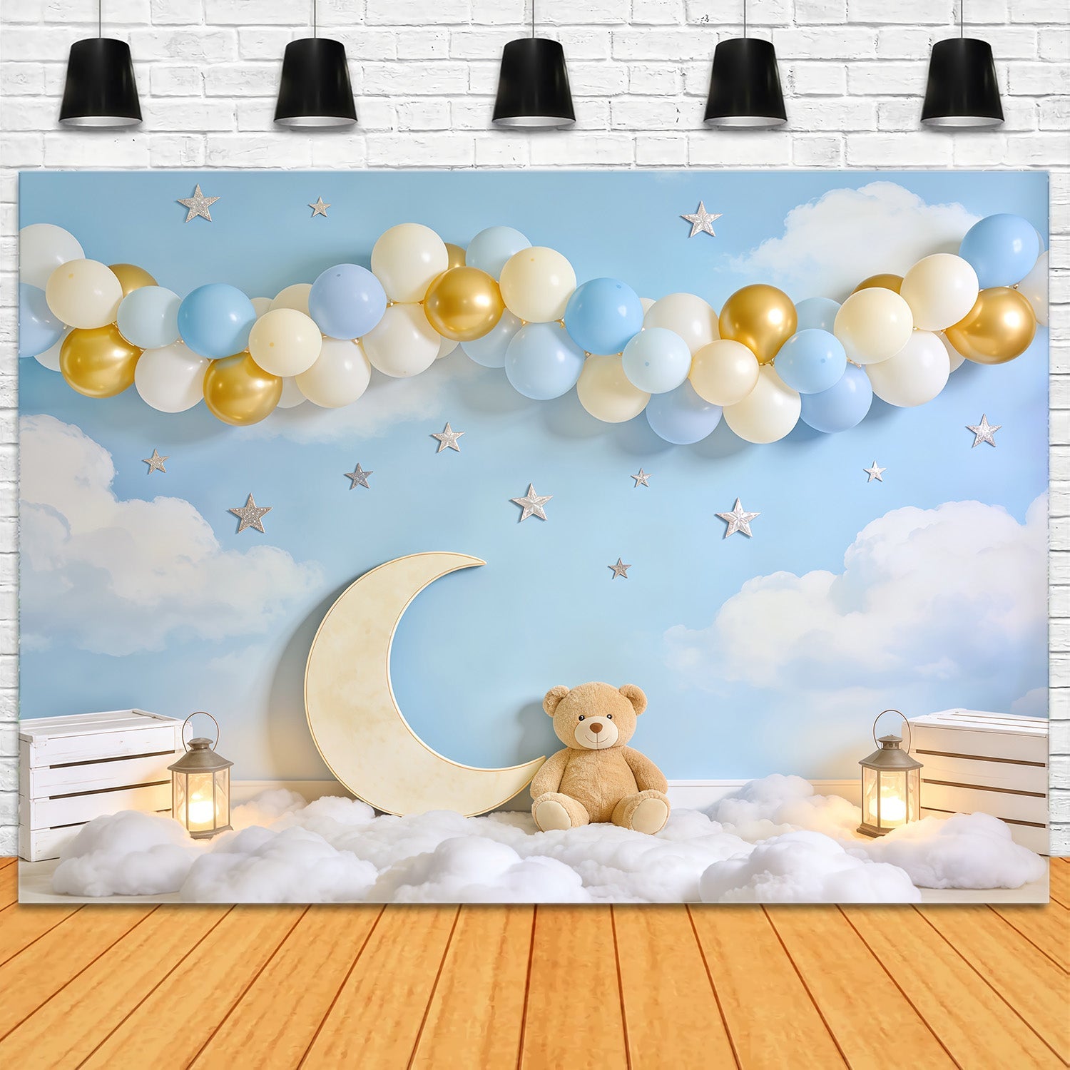 Toile de fond Ciel Arche Ballons Lune Ourson CSH62-140