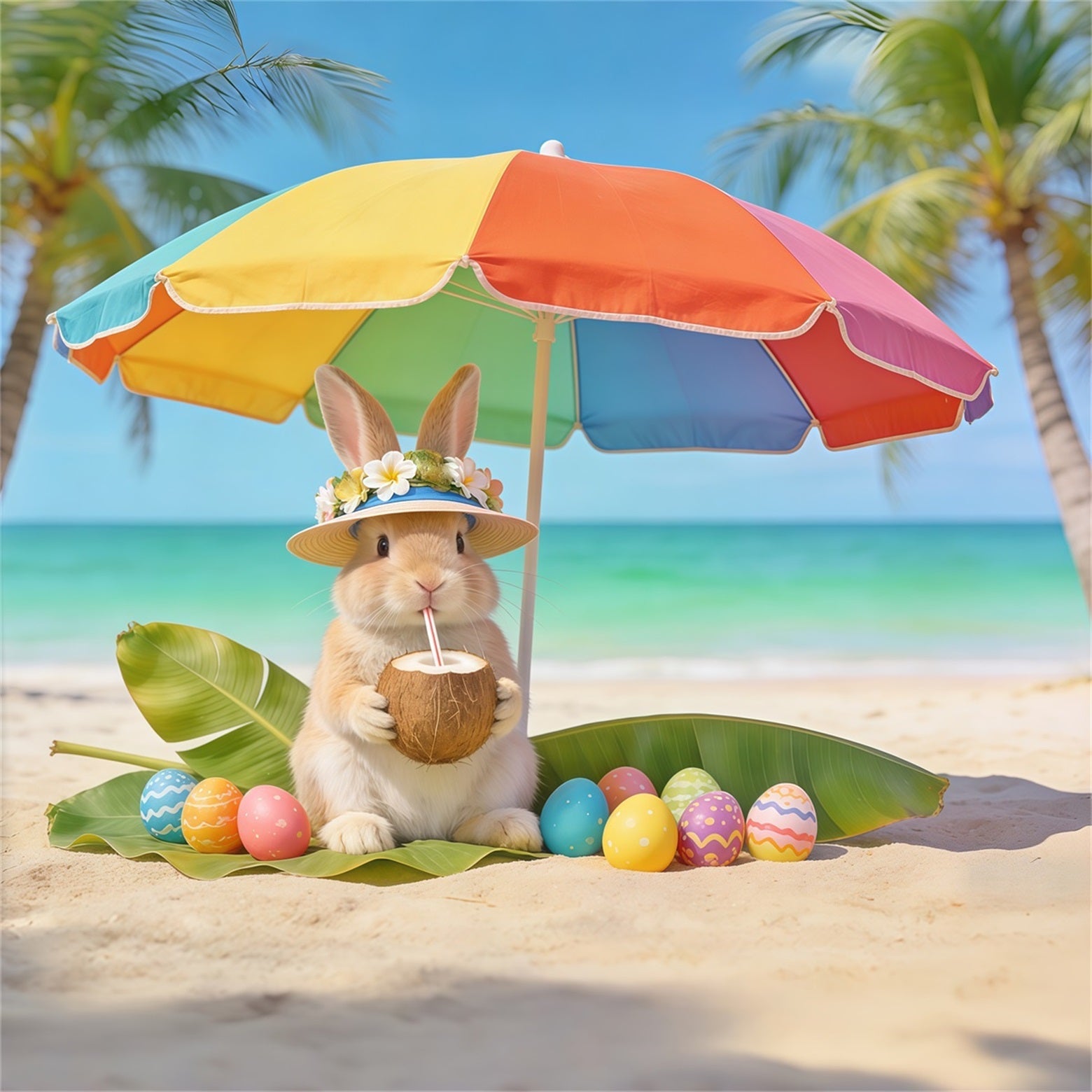 Fond Photo Pâques Lapin Plage Noix De Coco Œufs CSH62-61