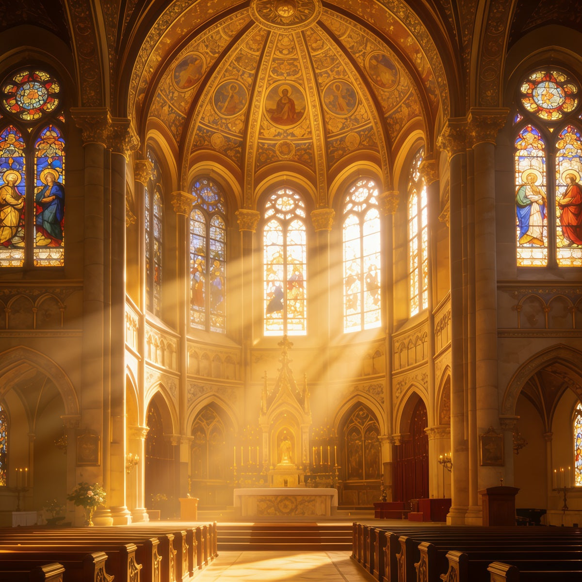 Toile de fond Pâques Église Vitrail Rayons Lumineux CSH62-64