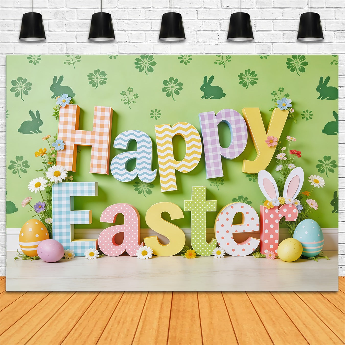 Fond Photo Pâques Lettres Colorées Lapin Œufs CSH62-65