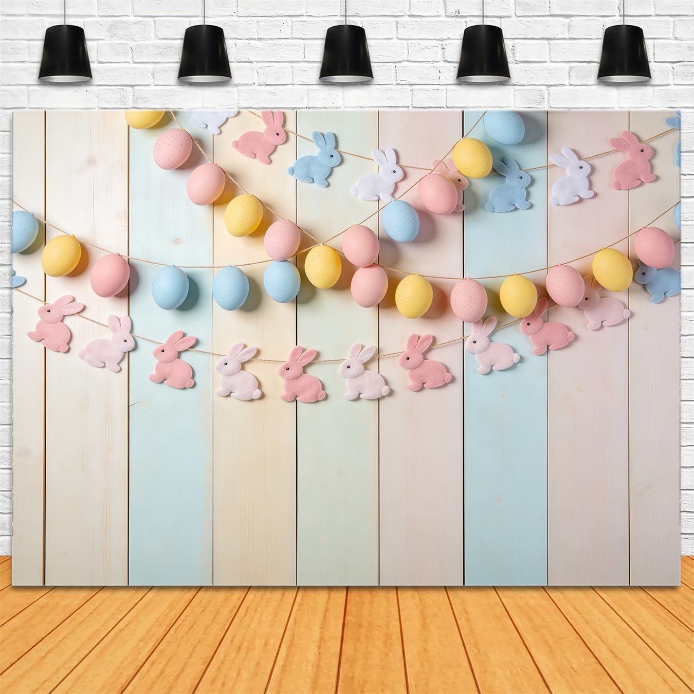 Toile de fond Photo Pâques Guirlande Lapin Bois Pastel CSH62-70