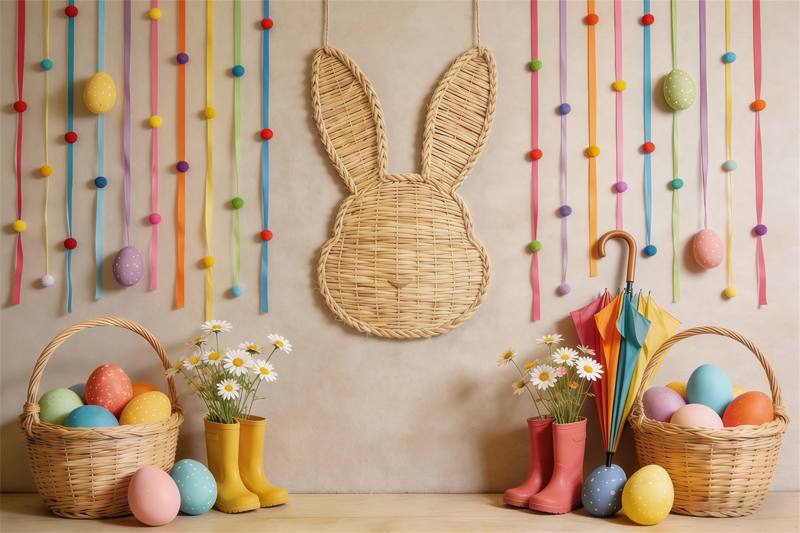 Fond Studio Pâques Lapin Osier Œuf Marguerite CSH62-71