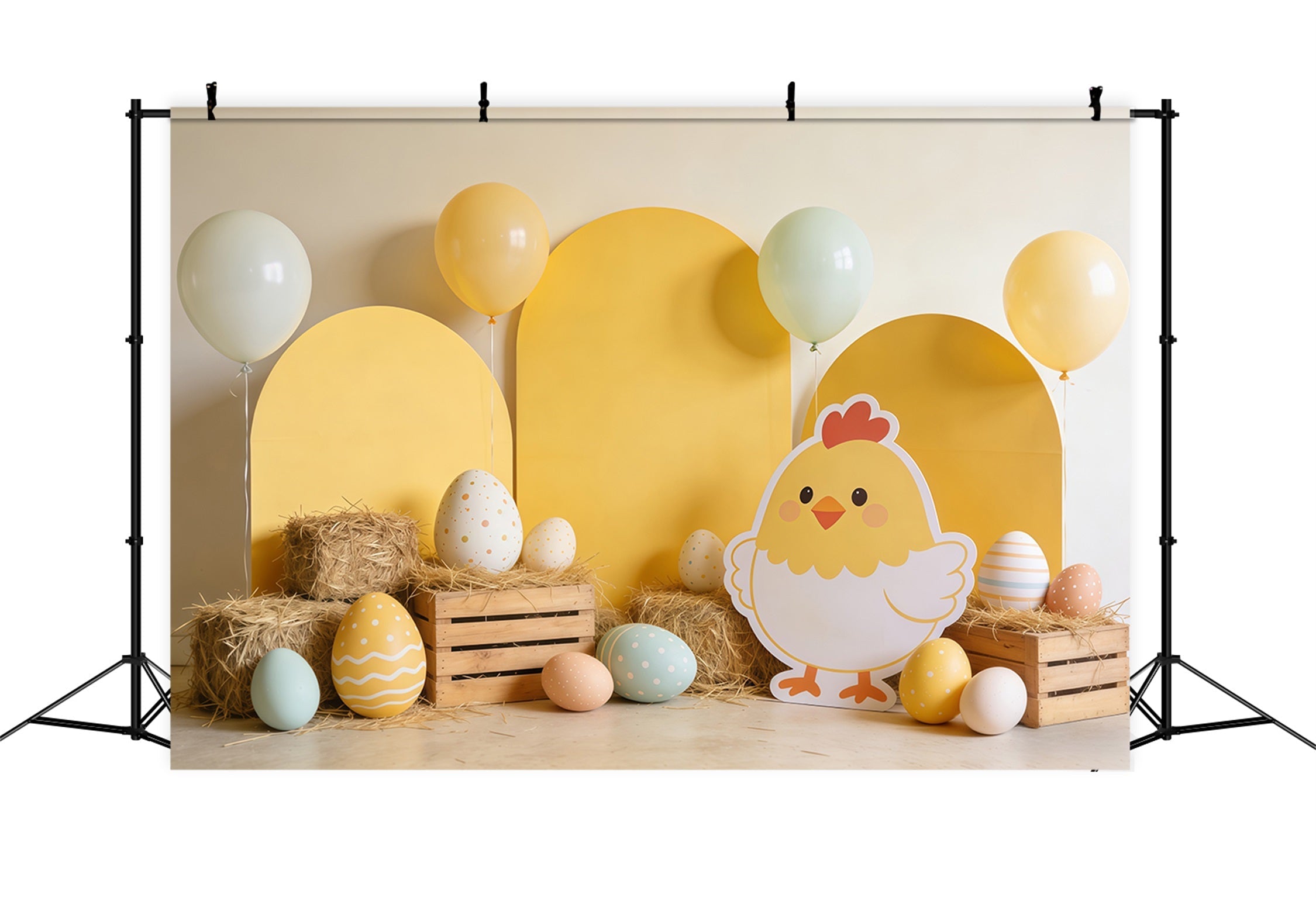 Fond Studio Pâques Œufs Foin Décor Ballons CSH62-75