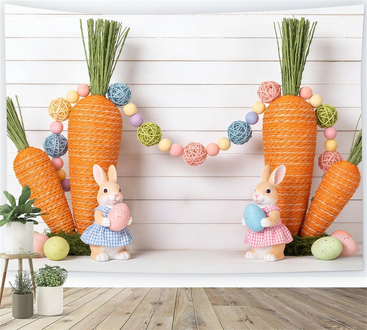 Toile de fond Pâques Lapin Œufs Mur Bois CSH62-76
