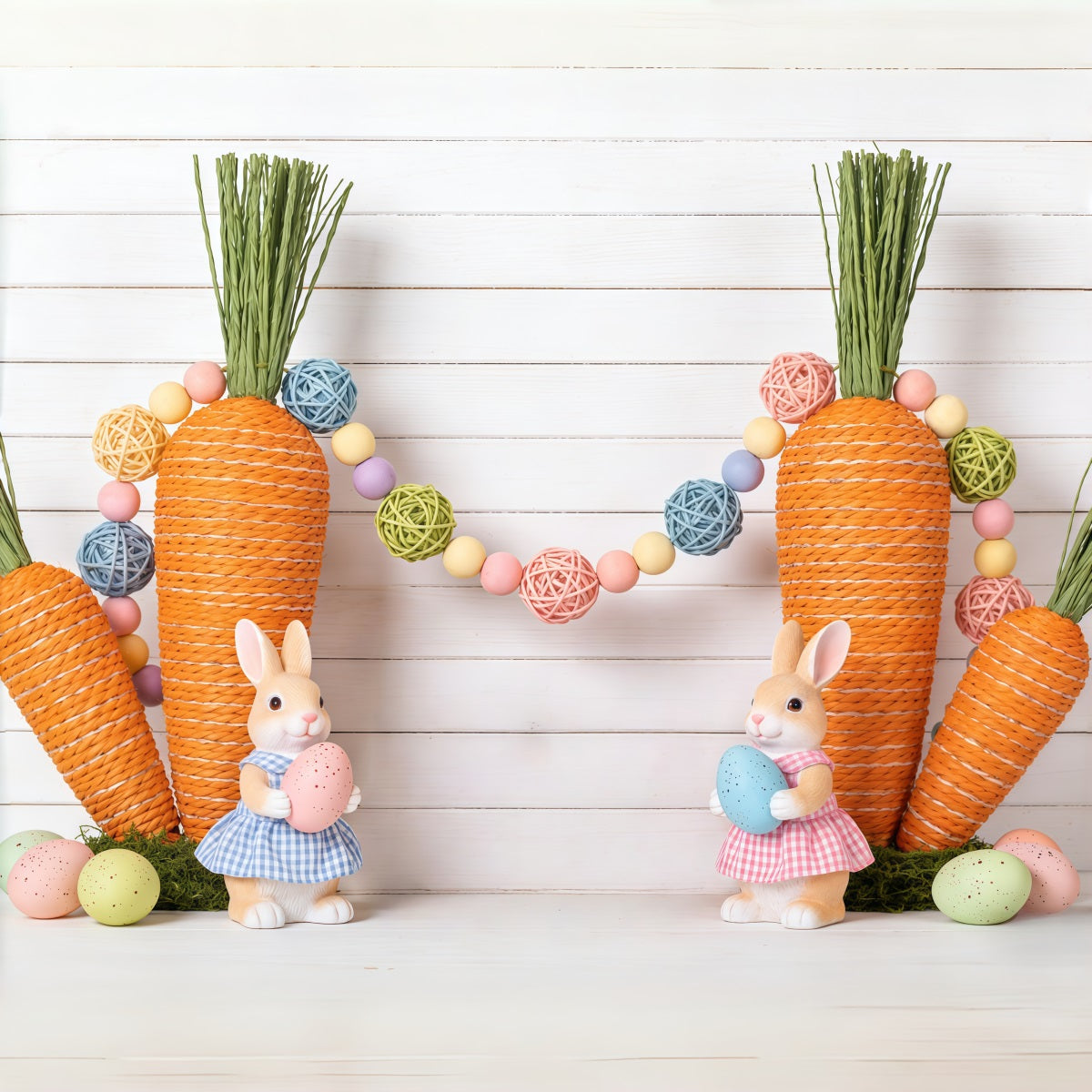 Toile de fond Pâques Lapin Œufs Mur Bois CSH62-76