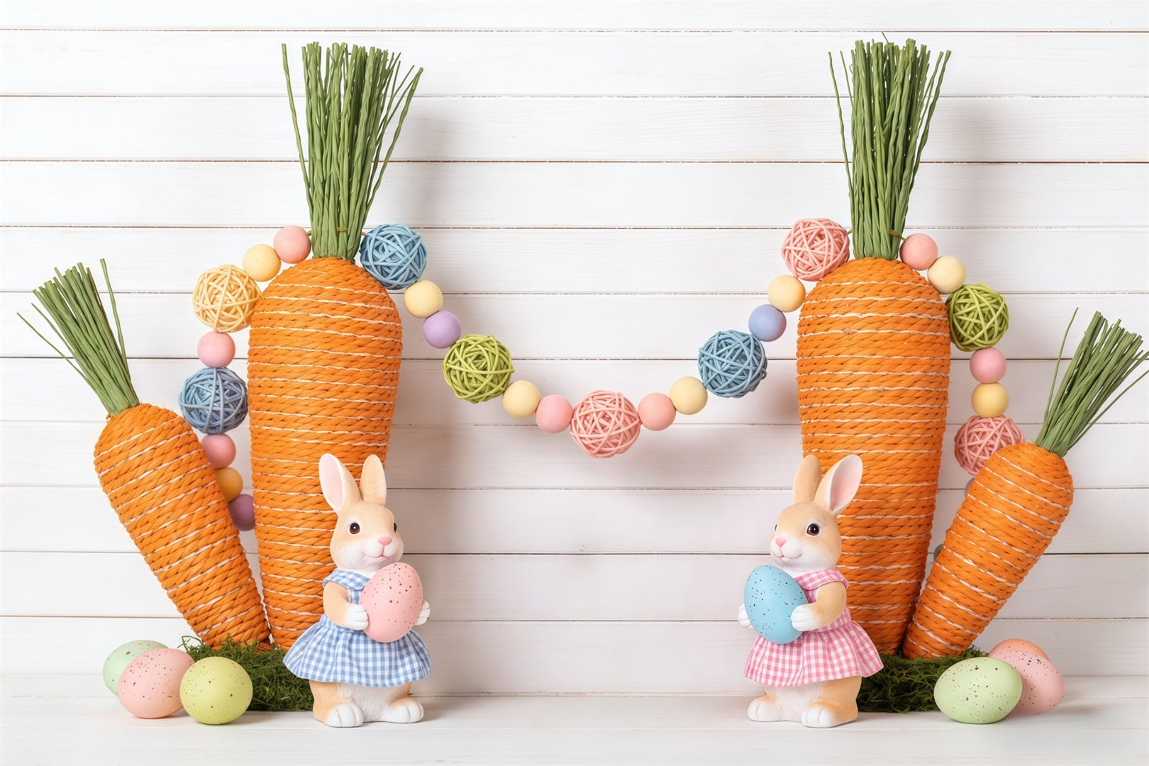 Toile de fond Pâques Lapin Œufs Mur Bois CSH62-76