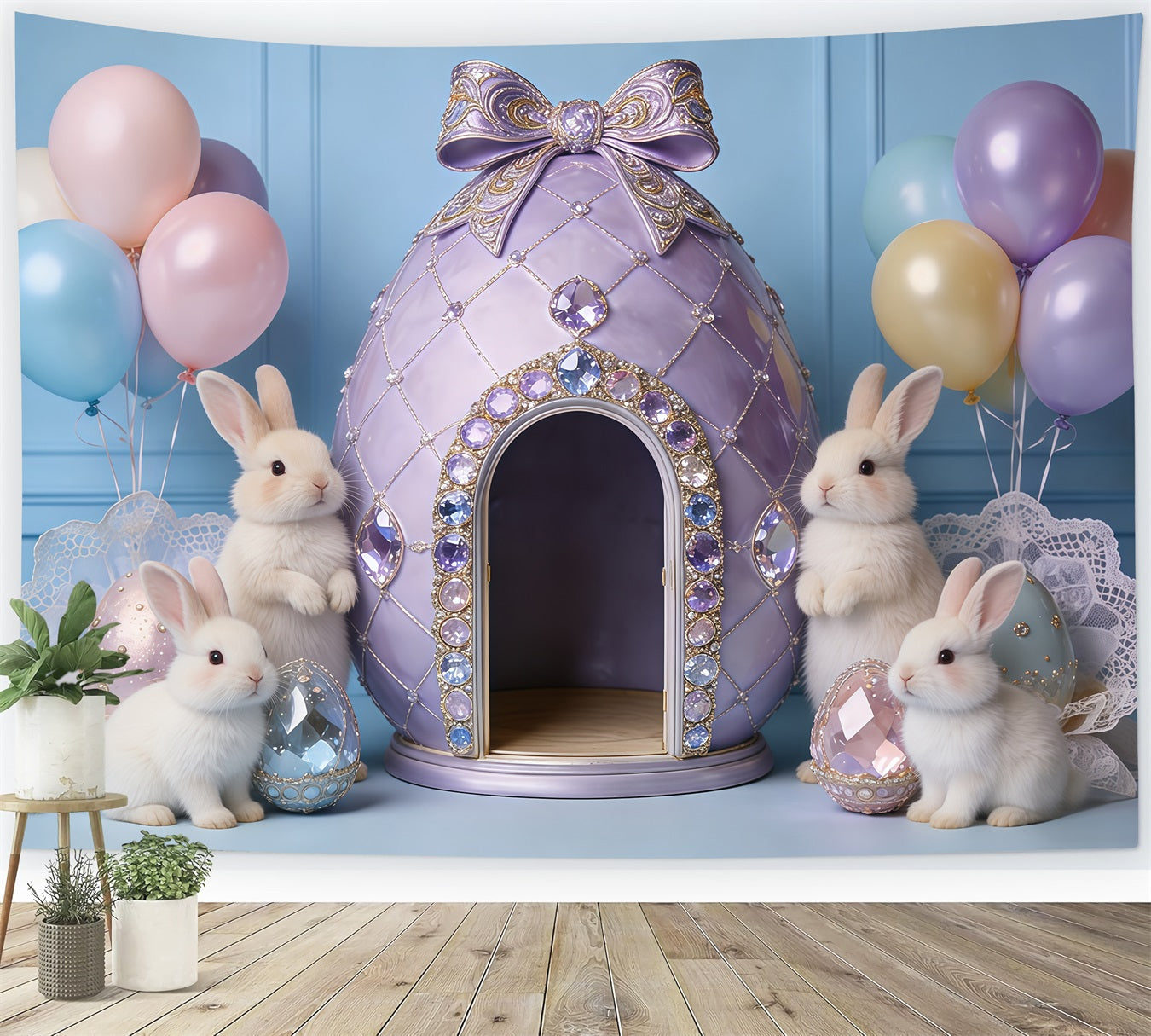 Fond Photo Pâques Maison Œuf Bijou Lapin CSH62-85