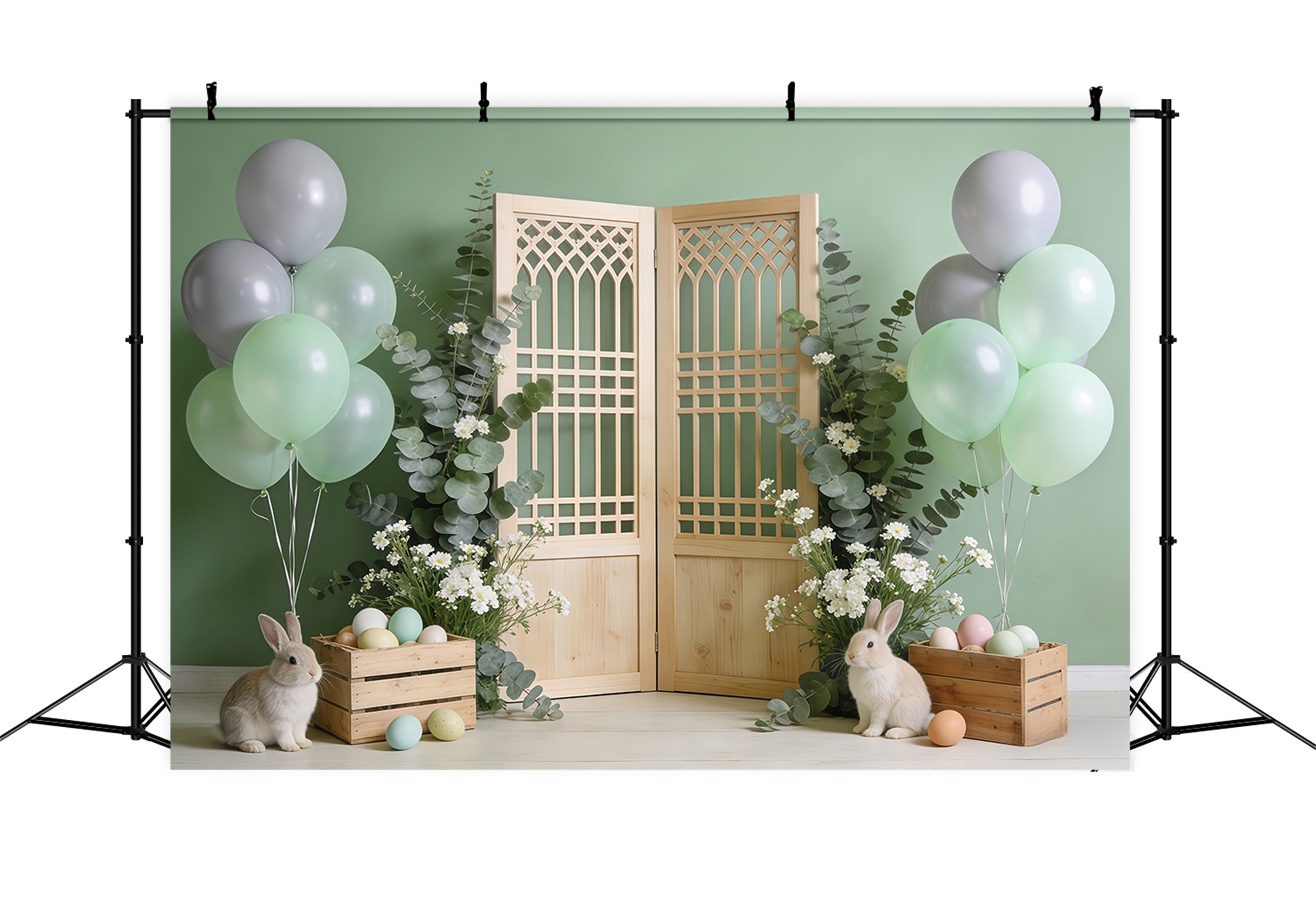 Toile de fond Photo Pâques Porte Bois Caisses Lapin CSH62-86