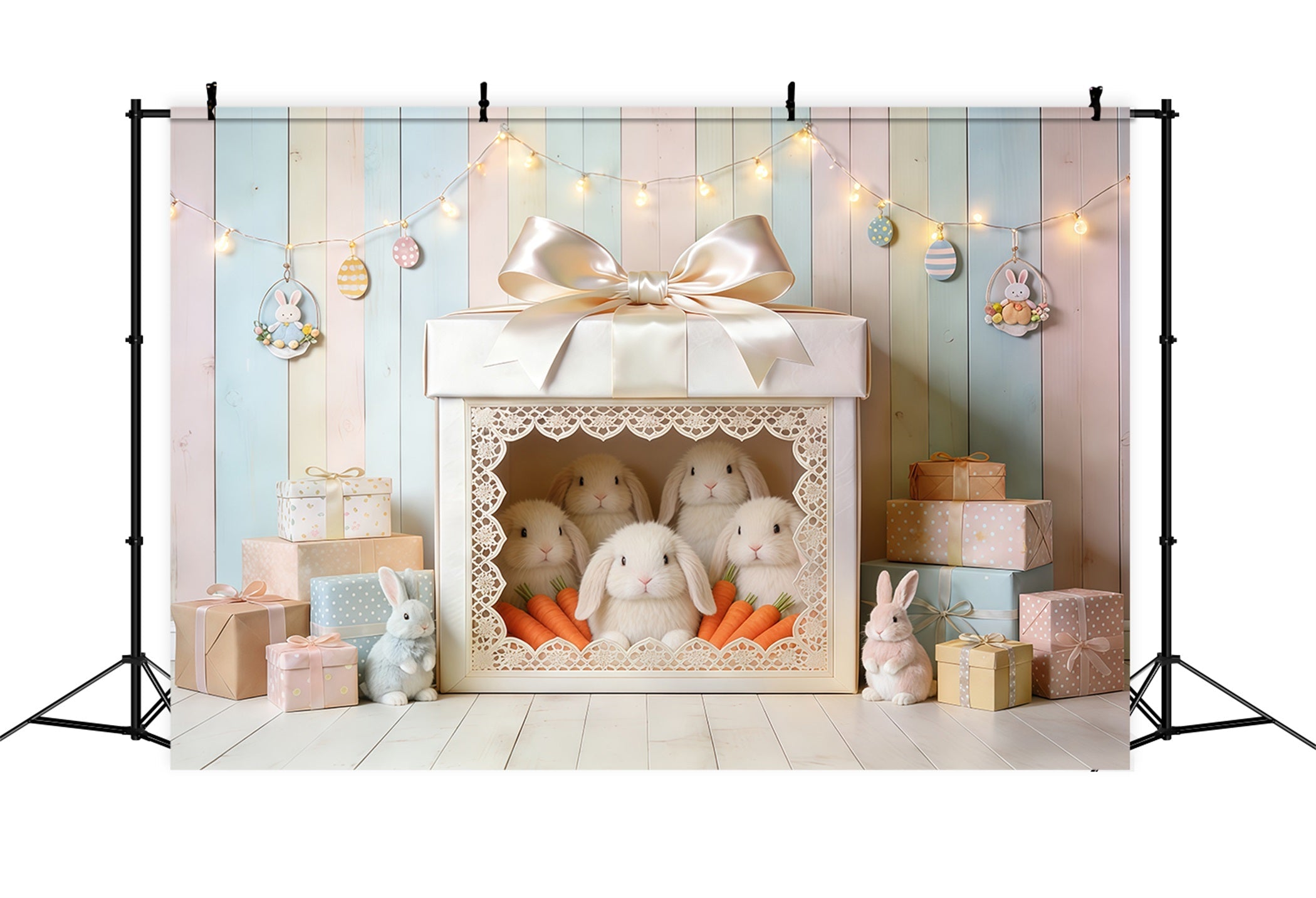Toile de fond Photo Pâques Boîte Cadeau Lapin Carottes CSH62-90