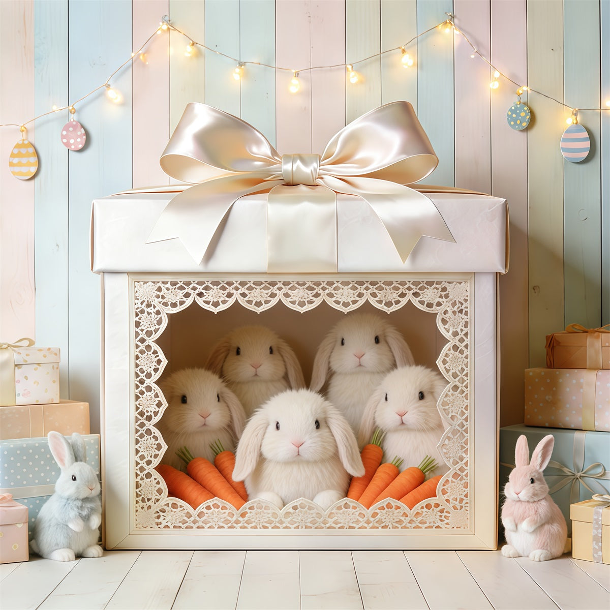 Toile de fond Photo Pâques Boîte Cadeau Lapin Carottes CSH62-90