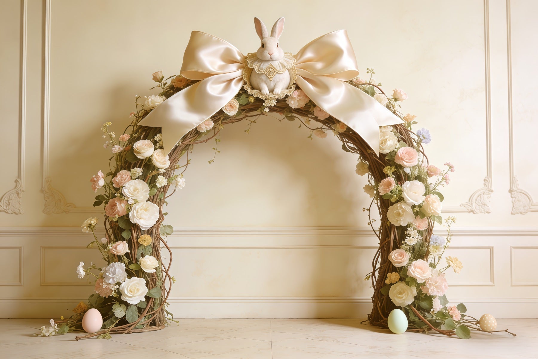 Toile de fond Pâques Nœud Lapin Arche Roses CSH62-92