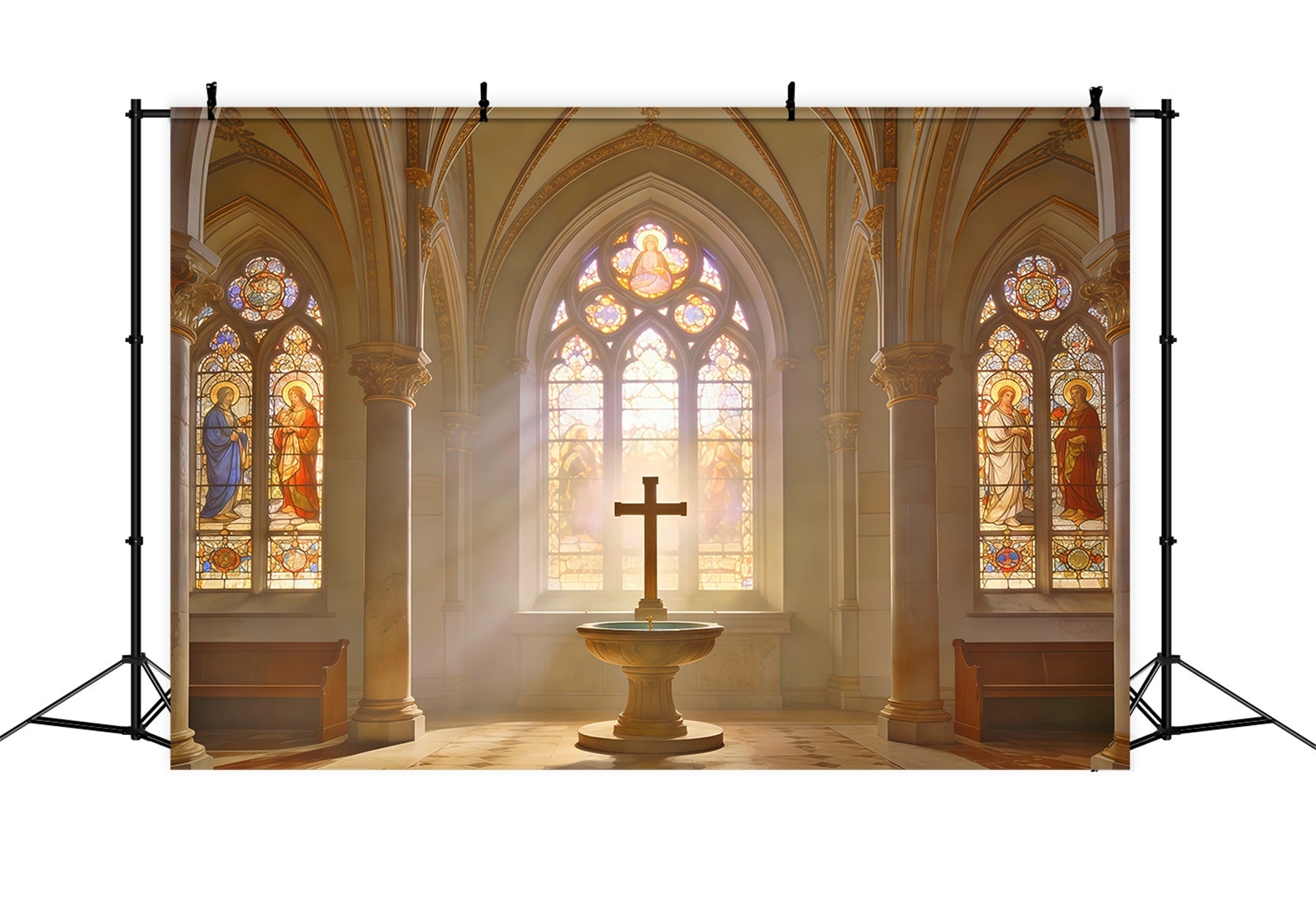 Toile de fond Pâques Fenêtre Vitrail Croix CSH62-96