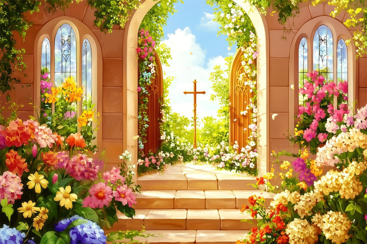 Fond Studio Pâques Portes Jardin Croix Fleurs CSH62-99