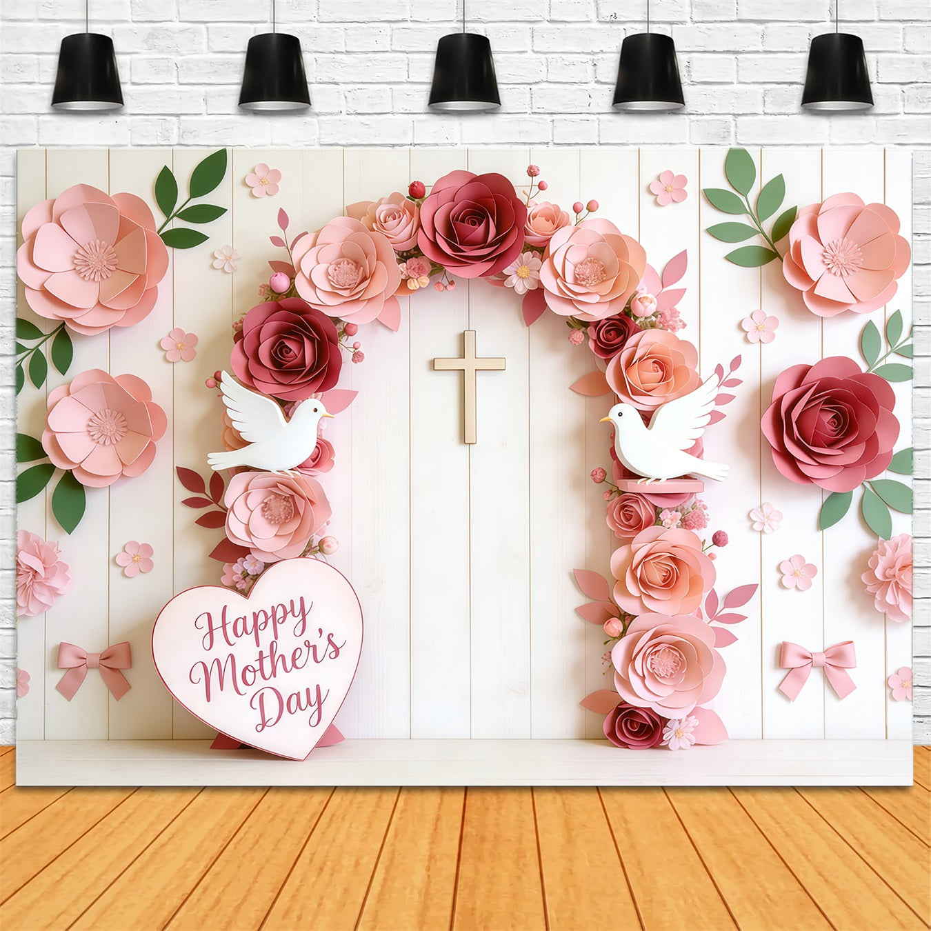 Fond Église Fête des Mères Arche Croix Colombes et Roses en Papier CSH63-102