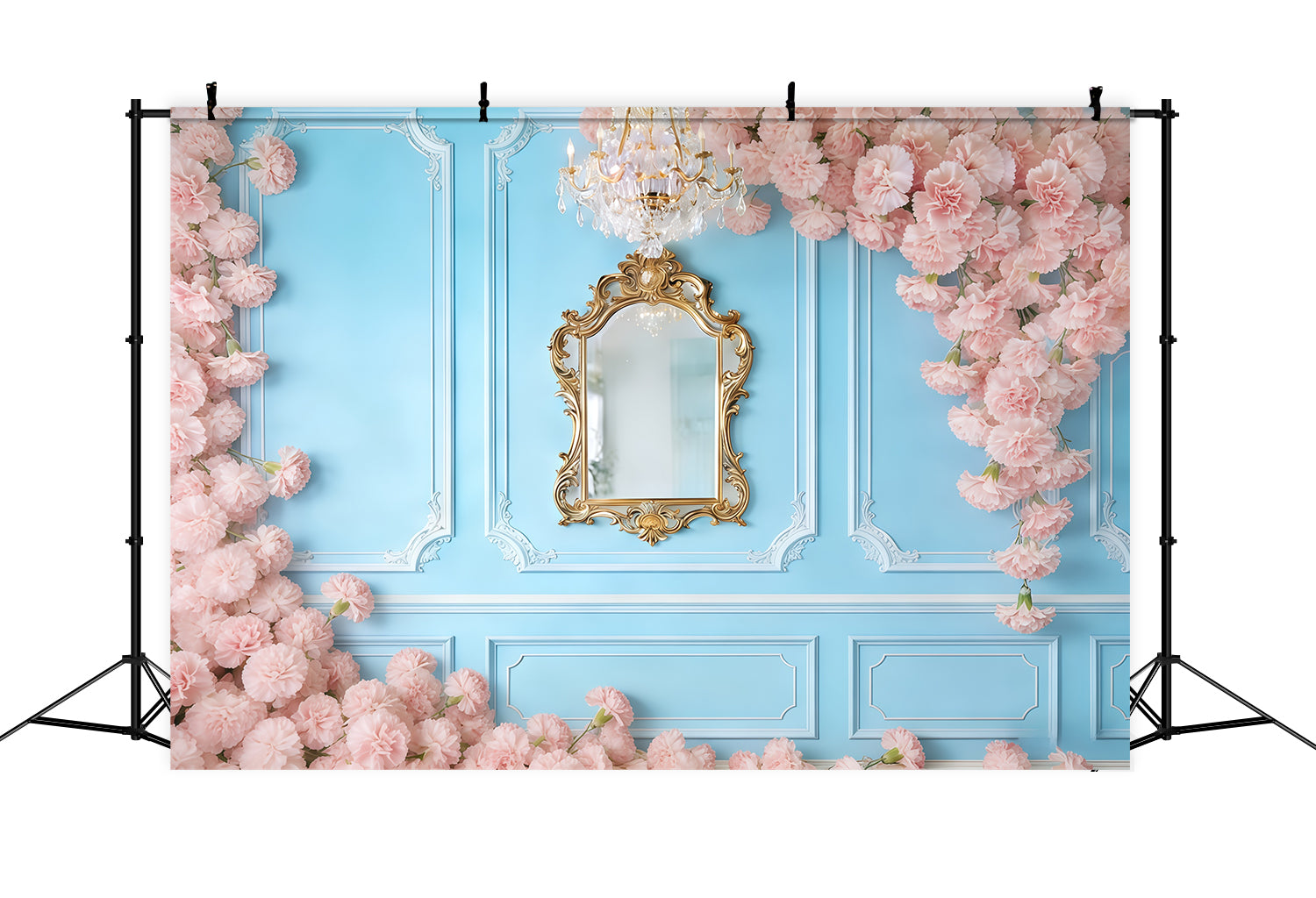 Fond Fête des Mères Œillets Mur Bleu Fleurs Roses CSH63-53