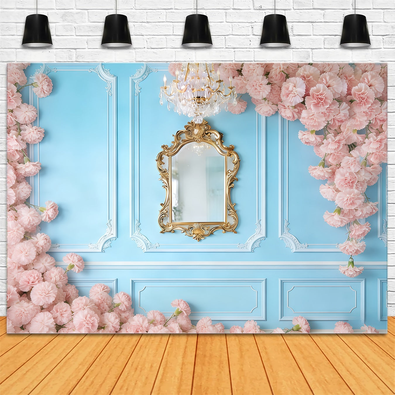 Fond Fête des Mères Œillets Mur Bleu Fleurs Roses CSH63-53