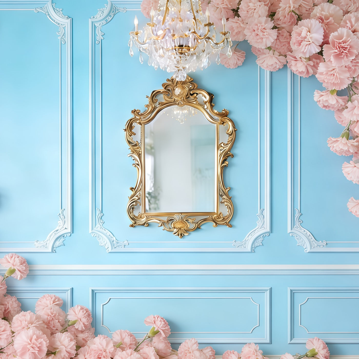 Fond Fête des Mères Œillets Mur Bleu Fleurs Roses CSH63-53
