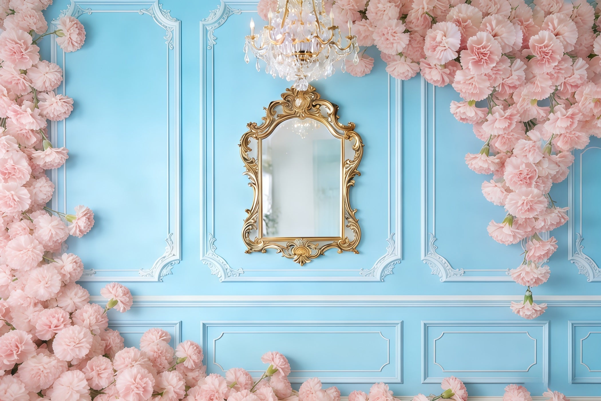 Fond Fête des Mères Œillets Mur Bleu Fleurs Roses CSH63-53