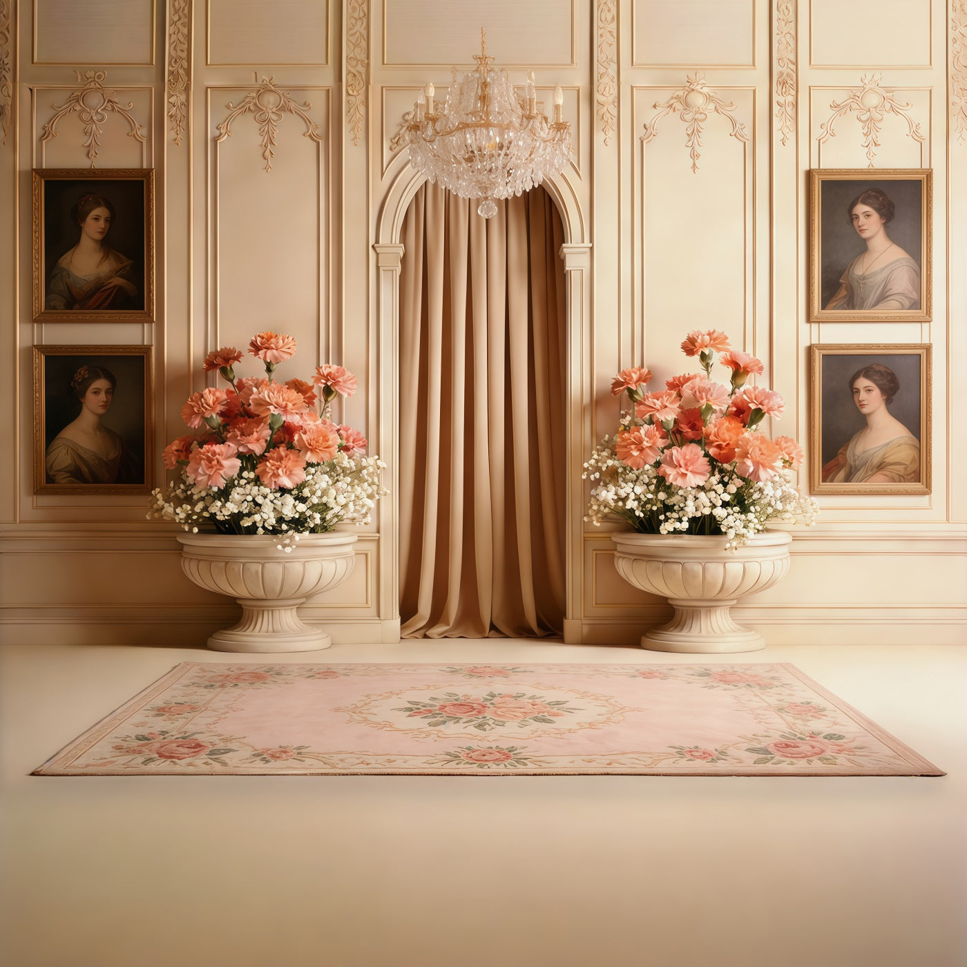 Fond Fête des Mères Œillets Salon Crème Vintage Floral CSH63-54