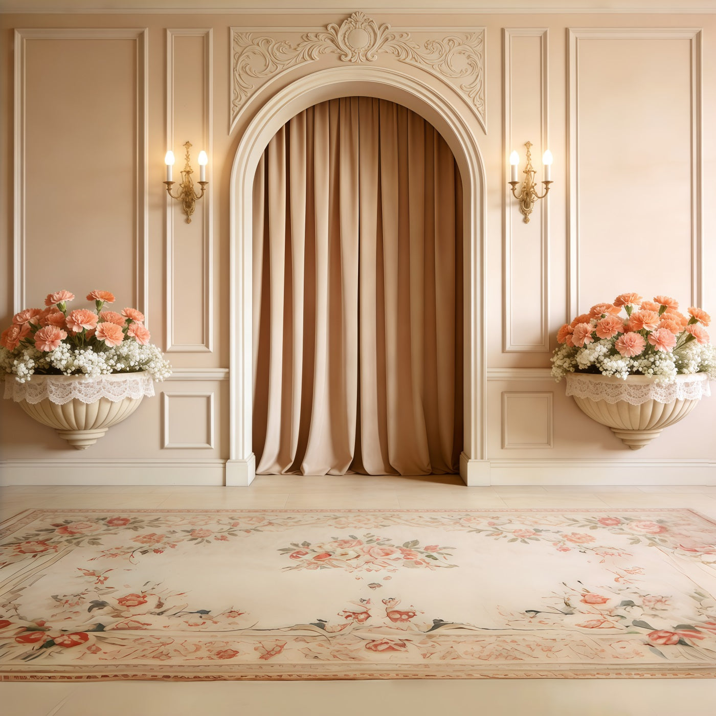 Fond Fête des Mères Œillets Arche Crème Fleurs Pêche CSH63-55