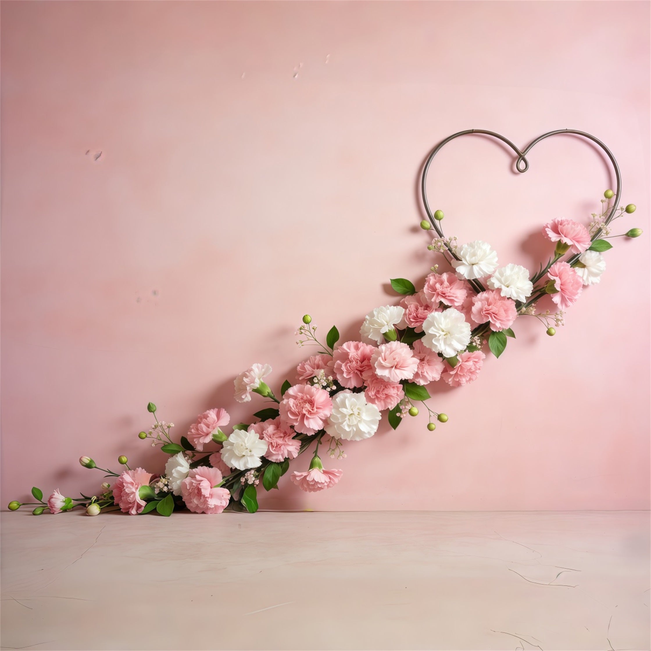 Fond Fête des Mères Couronne Florale Cœur Rose Guirlande d’Œillets CSH63-58