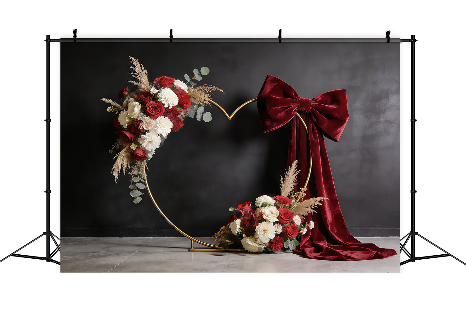 Fond Fête des Mères Couronne Florale Cœur Velours Bordeaux Fleuri CSH63-60