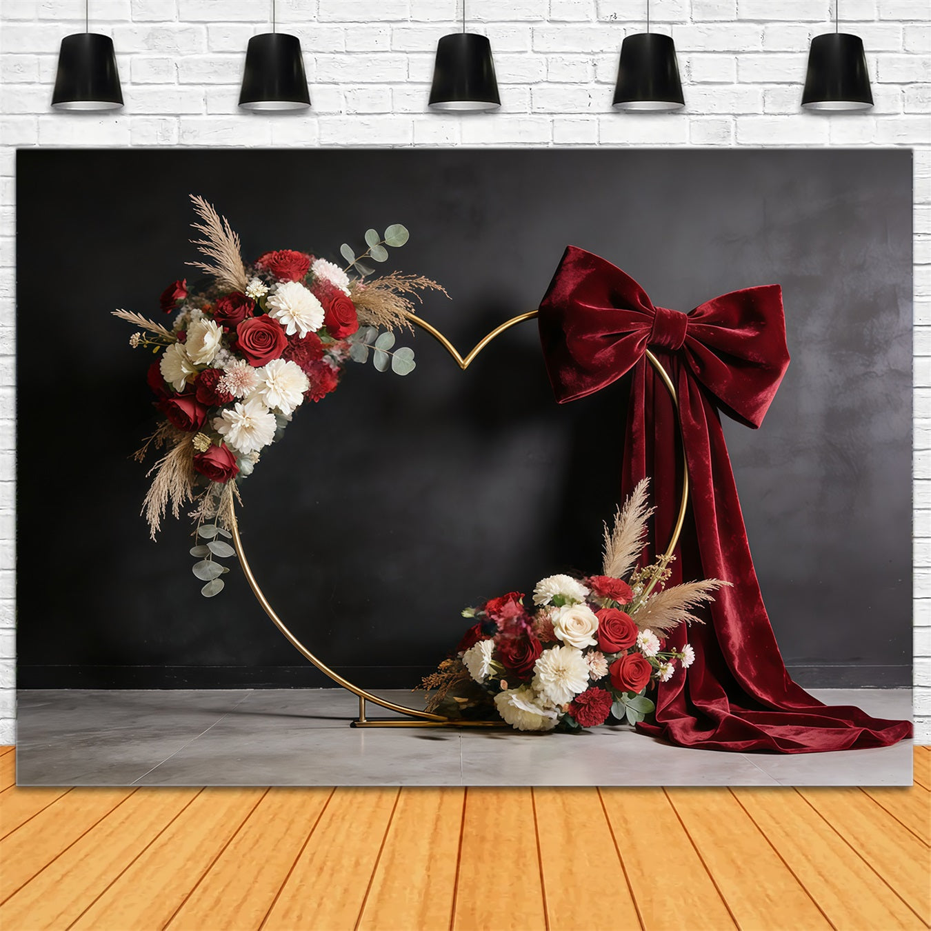 Fond Fête des Mères Couronne Florale Cœur Velours Bordeaux Fleuri CSH63-60